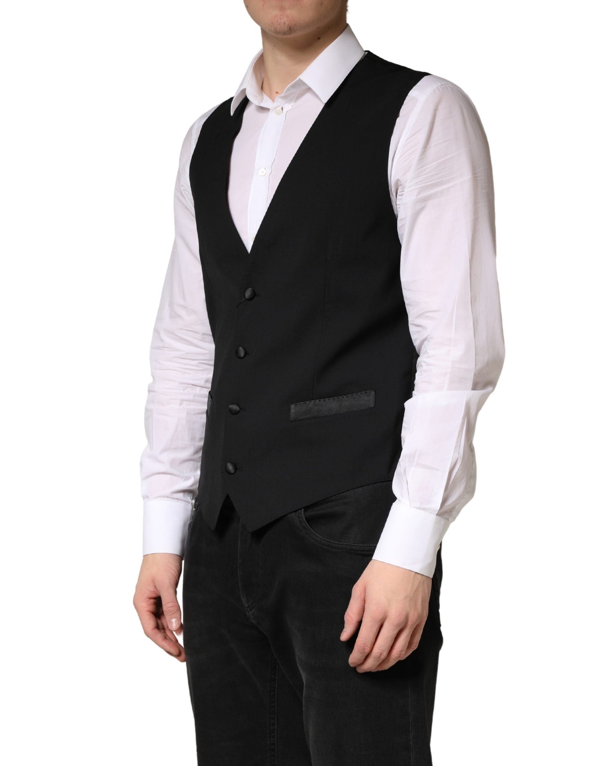 Dolce & Gabbana Black Wool Dress Men Formal Waistcoat Men's Vest