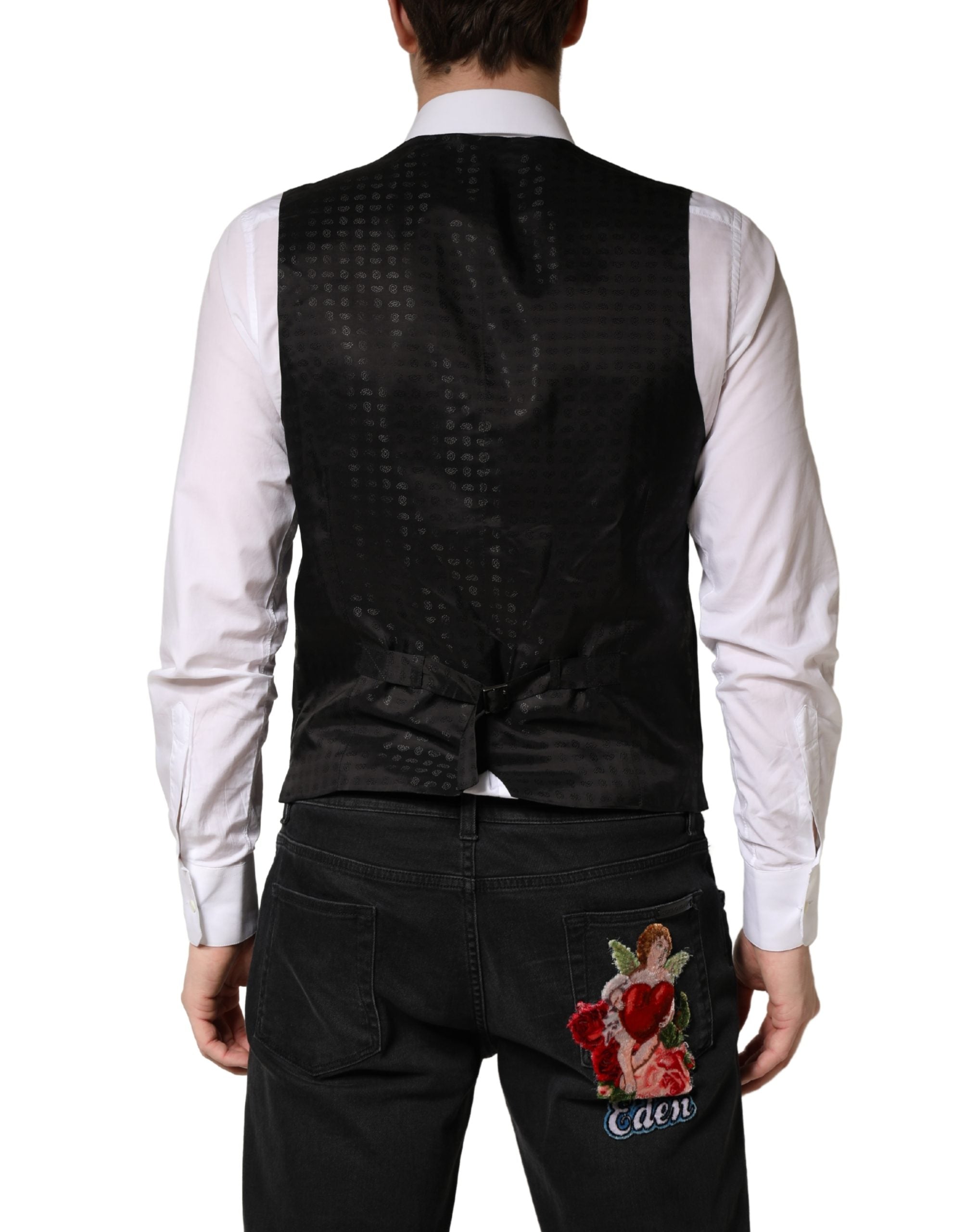 Dolce & Gabbana Black Wool Dress Men Formal Waistcoat Men's Vest