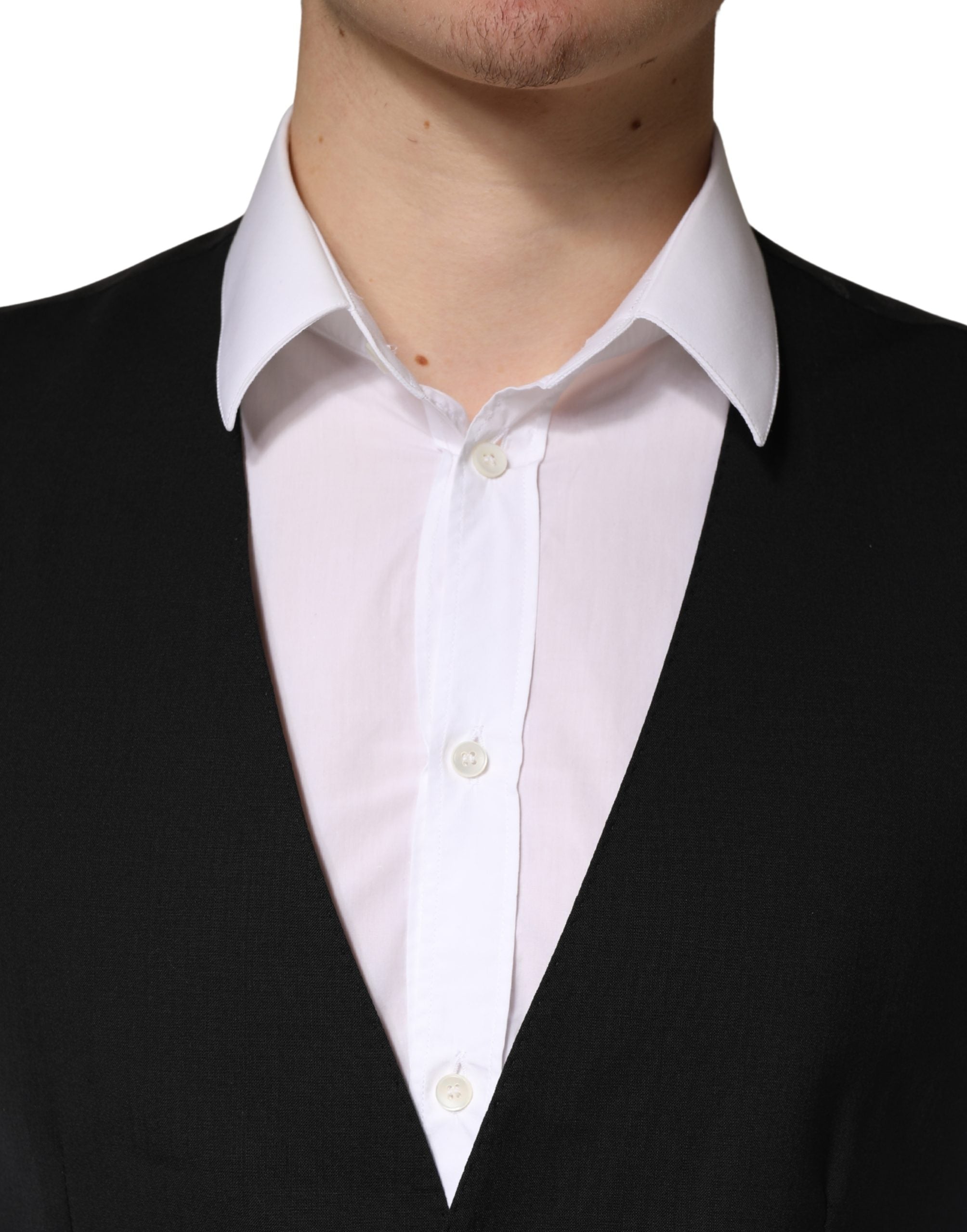 Dolce & Gabbana Black Wool Dress Men Formal Waistcoat Men's Vest