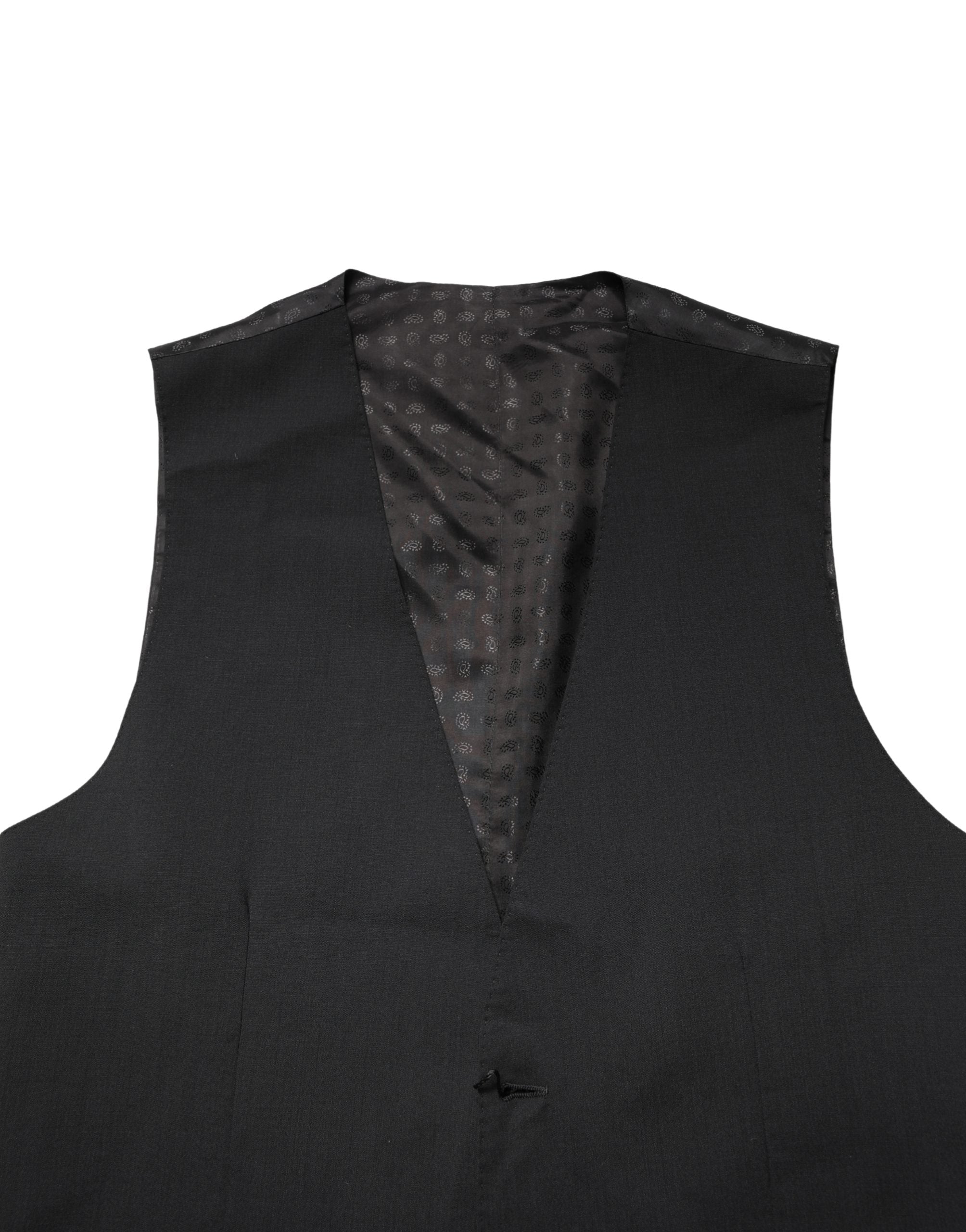Dolce & Gabbana Black Wool Dress Men Formal Waistcoat Men's Vest