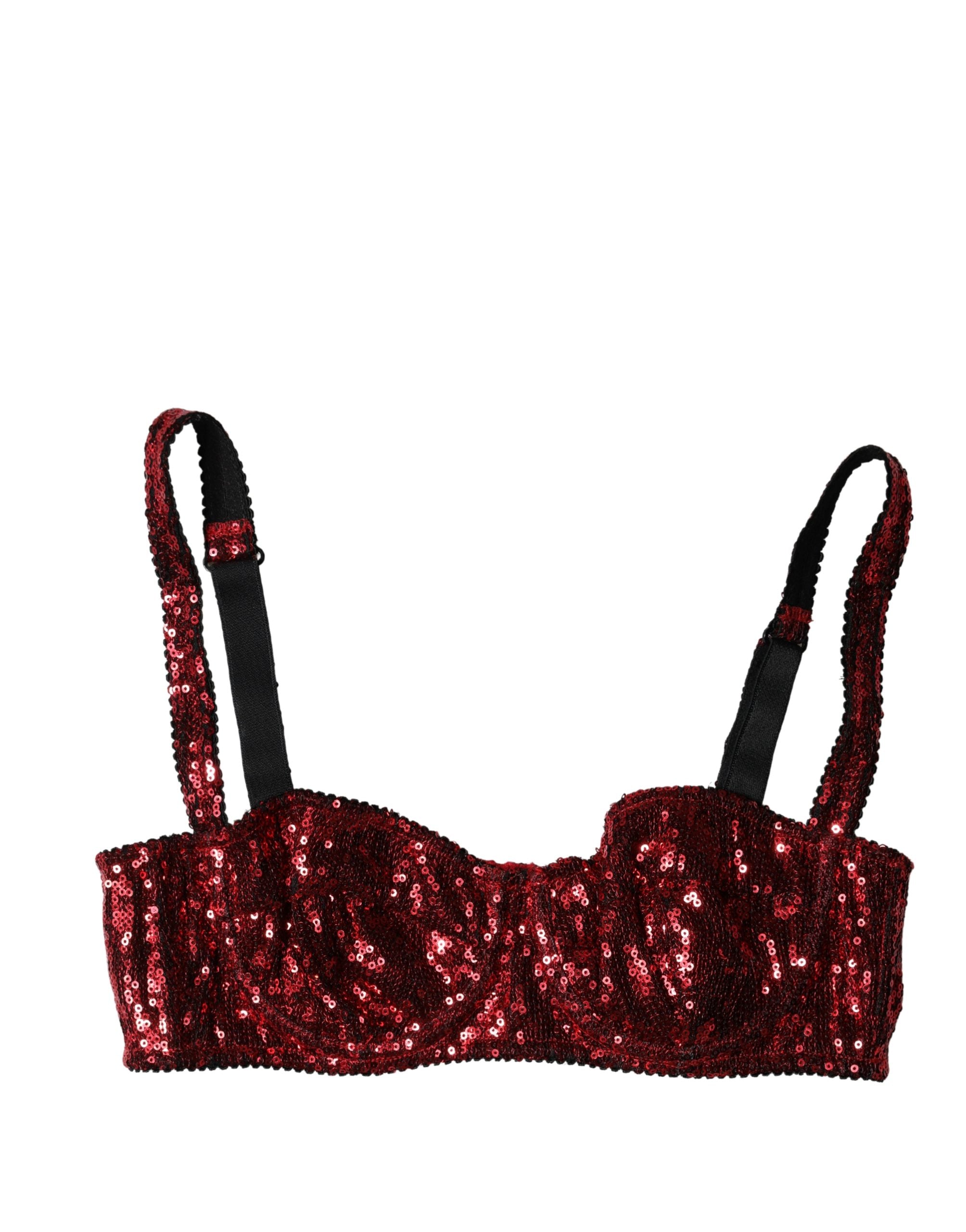 Dolce & Gabbana Red Sequined Nylon Balconnet Bra Women's Underwear