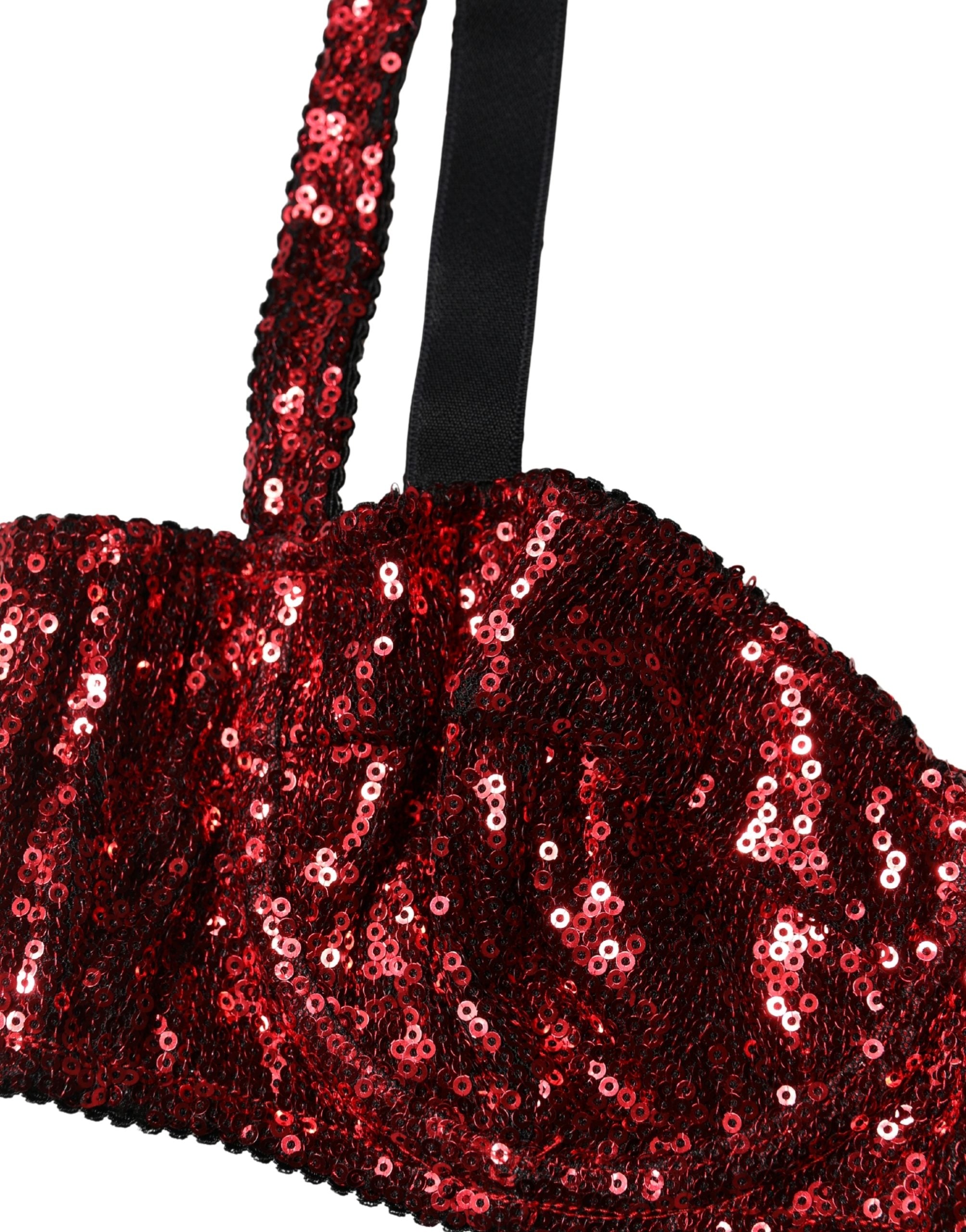 Dolce & Gabbana Red Sequined Nylon Balconnet Bra Women's Underwear