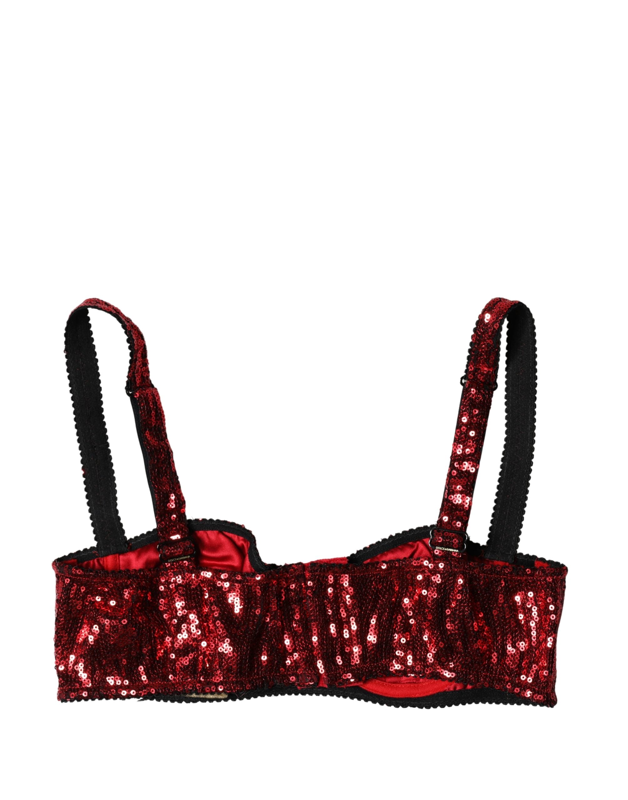 Dolce & Gabbana Red Sequined Nylon Balconnet Bra Women's Underwear
