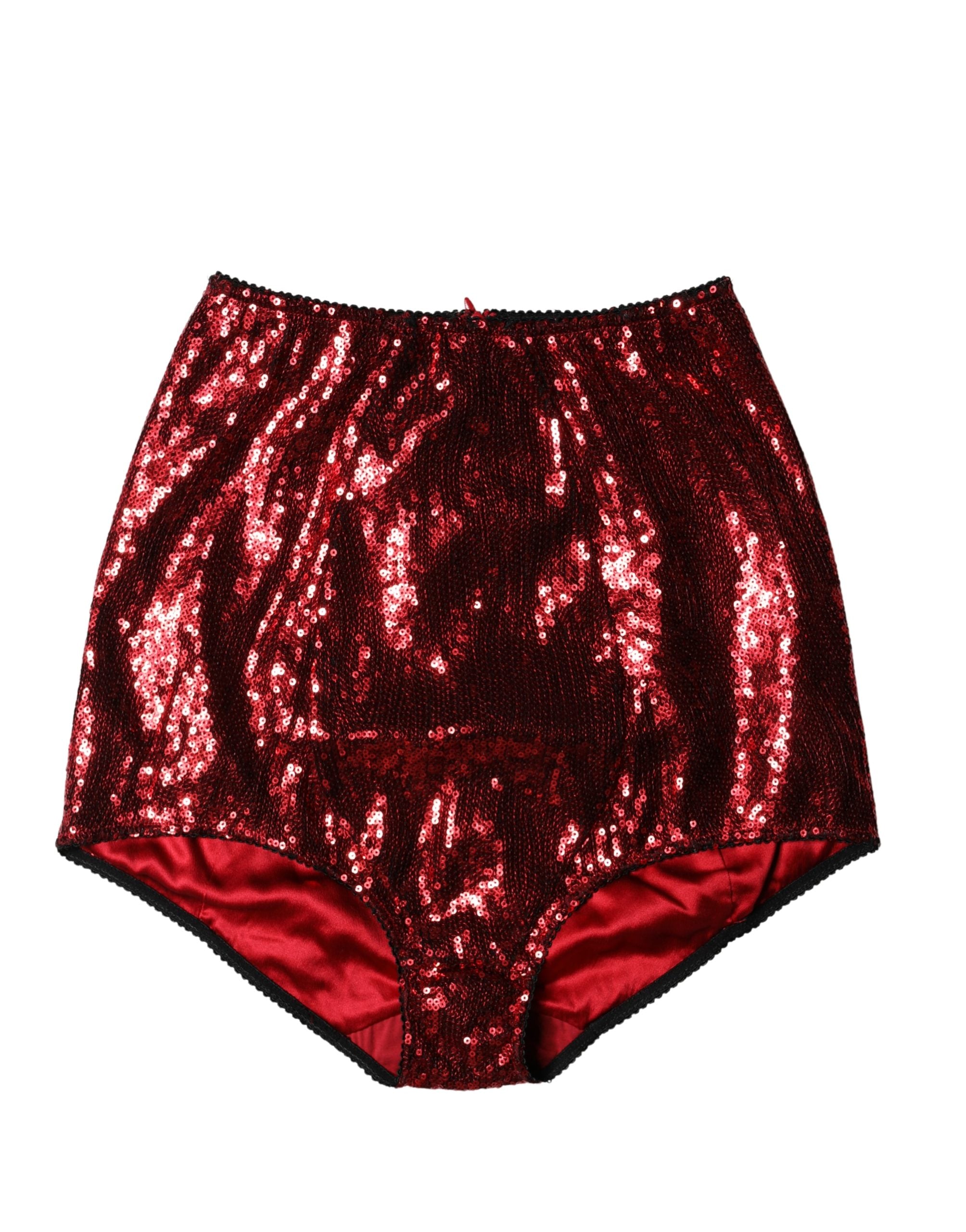 Dolce & Gabbana Red Sequin Embellished High Waist Girdle Women's Underwear
