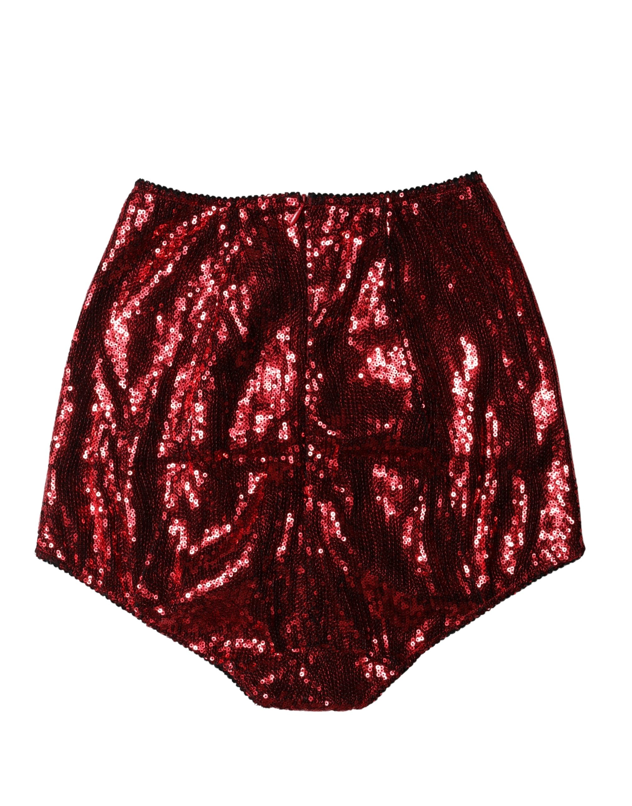 Dolce & Gabbana Red Sequin Embellished High Waist Girdle Women's Underwear