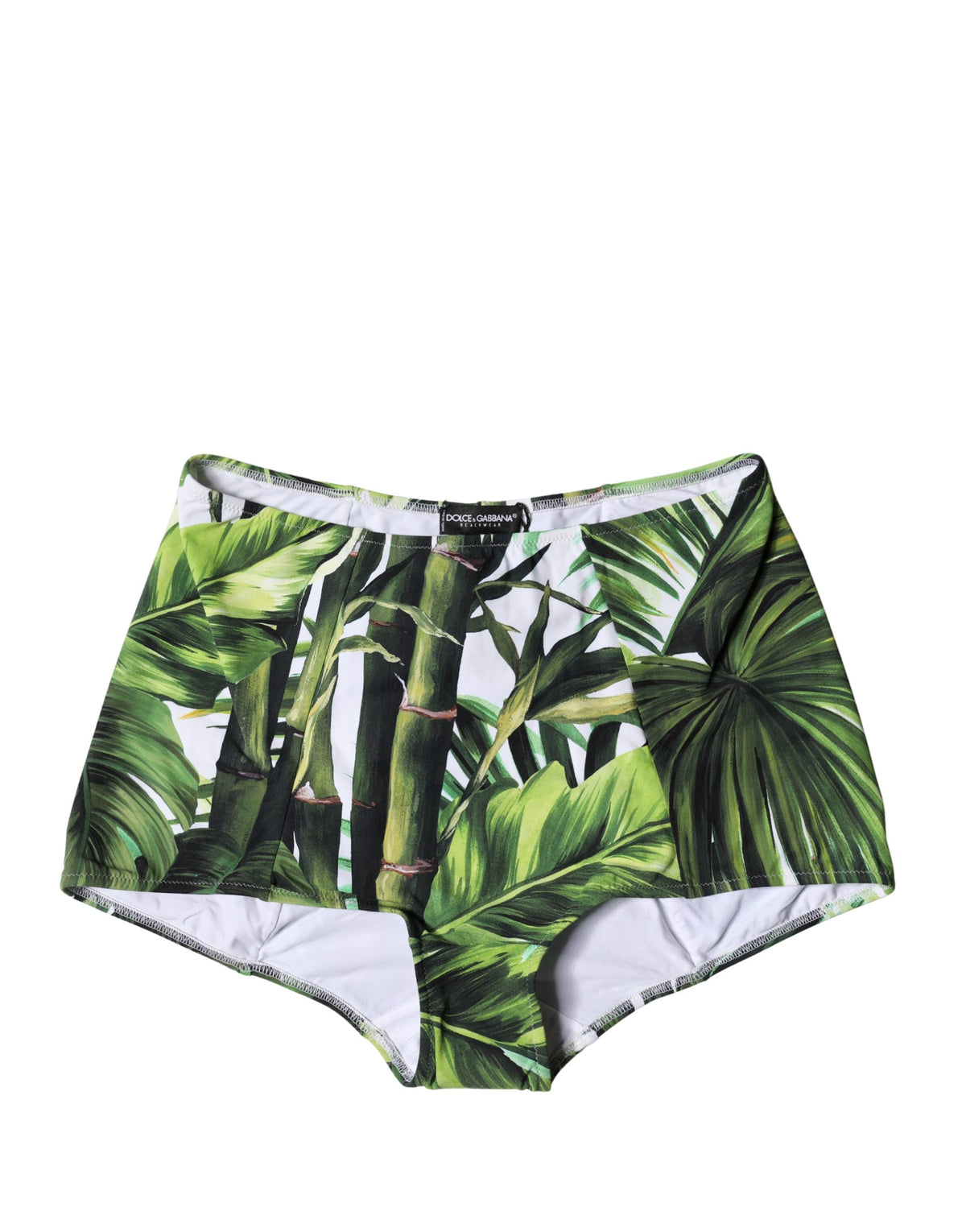 Dolce & Gabbana Green Leaf Print High-Waisted Girdle Women's Beachwear