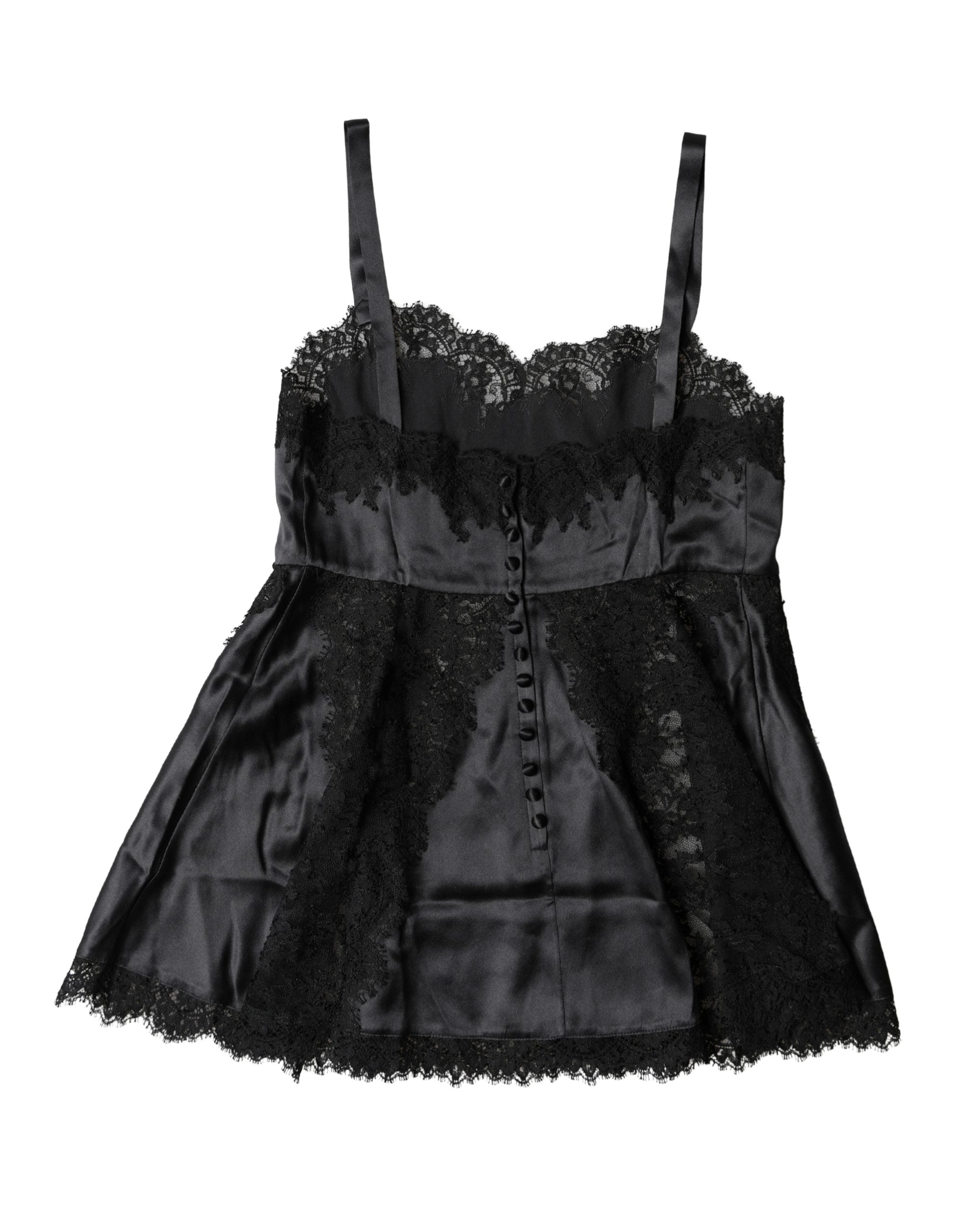Dolce & Gabbana Black Silk Lace Trim Lingerie Top Women's Underwear