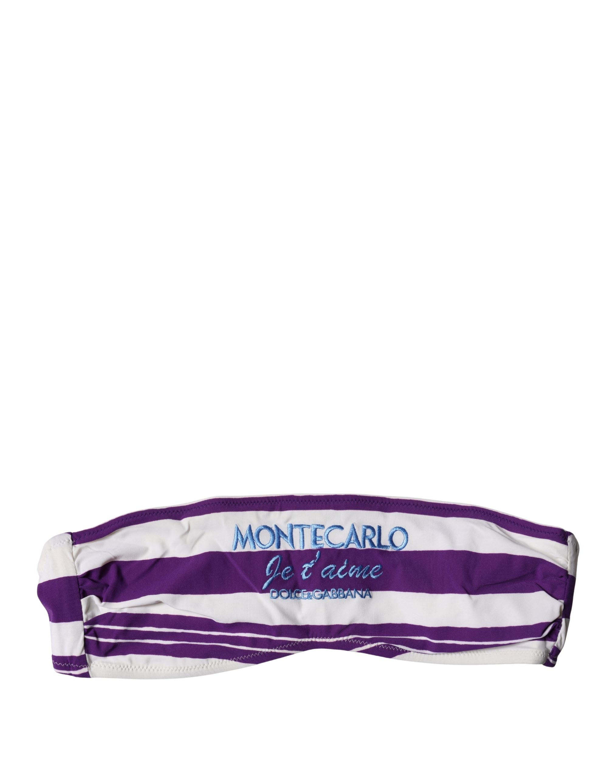 Dolce & Gabbana Purple White Stripes Nylon Bandeau Women's Swimwear