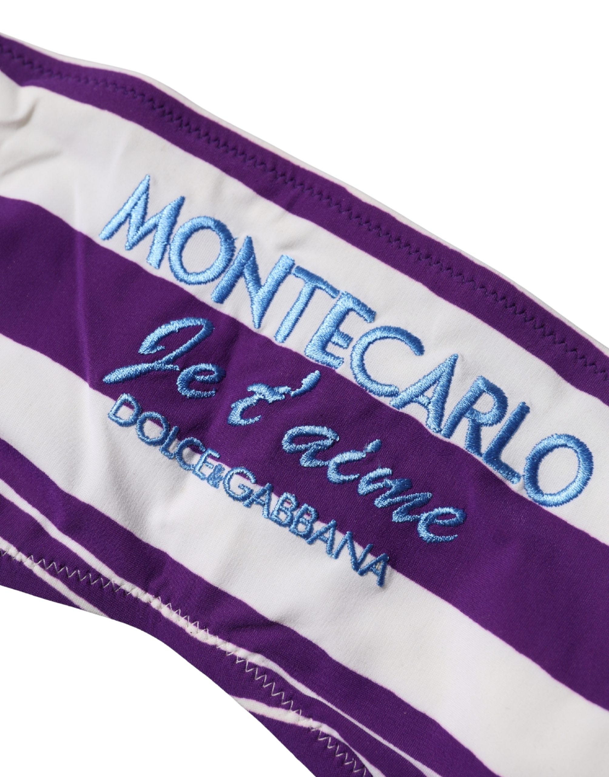 Dolce & Gabbana Purple White Stripes Nylon Bandeau Women's Swimwear