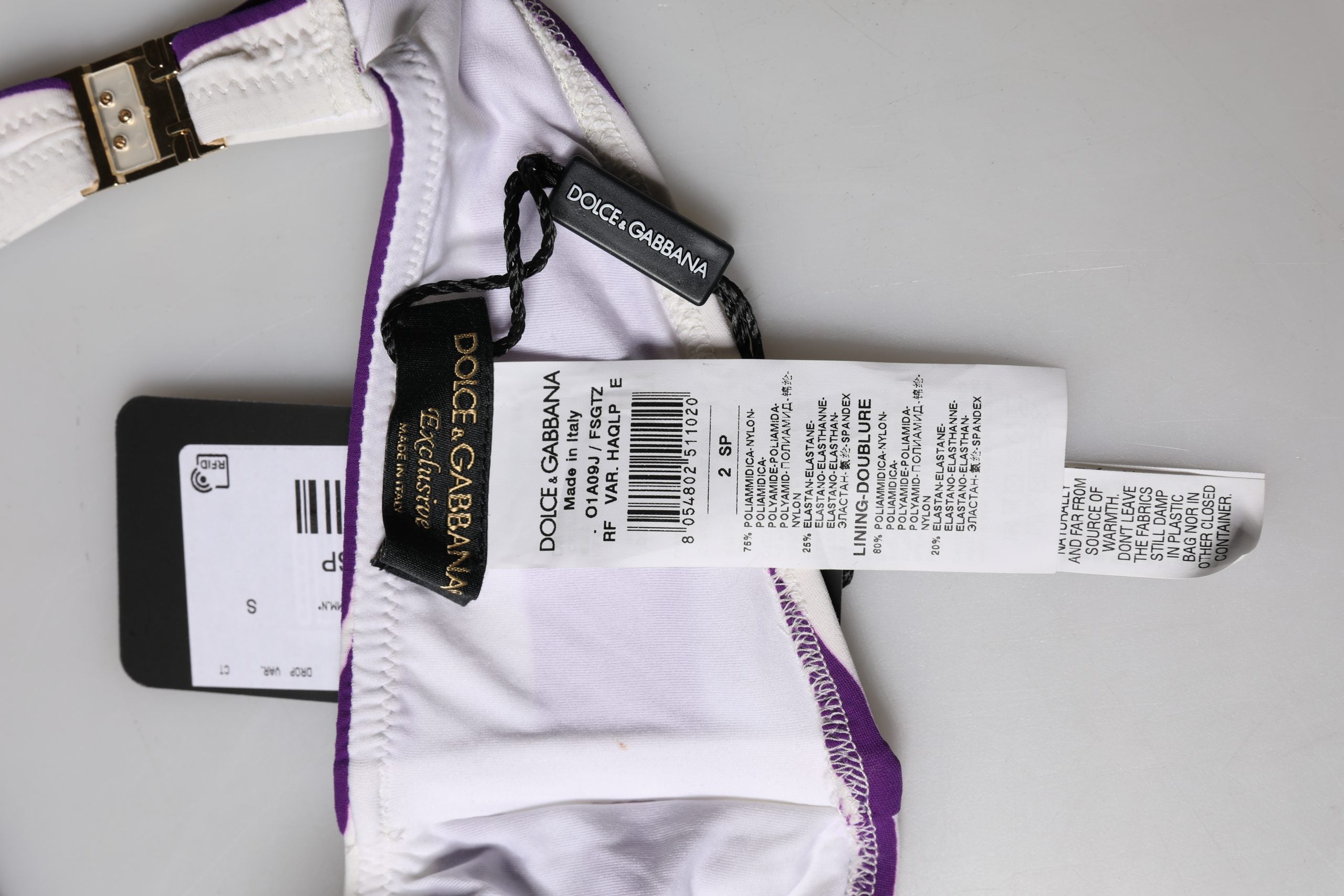 Dolce & Gabbana Purple White Stripes Nylon Bandeau Women's Swimwear