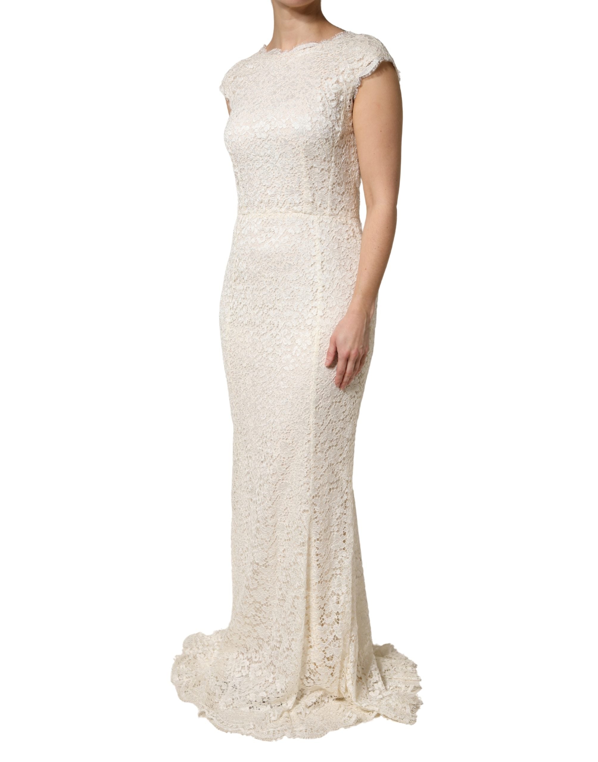 Dolce & Gabbana White Lace Viscose Sheath Long Gown Women's Dress