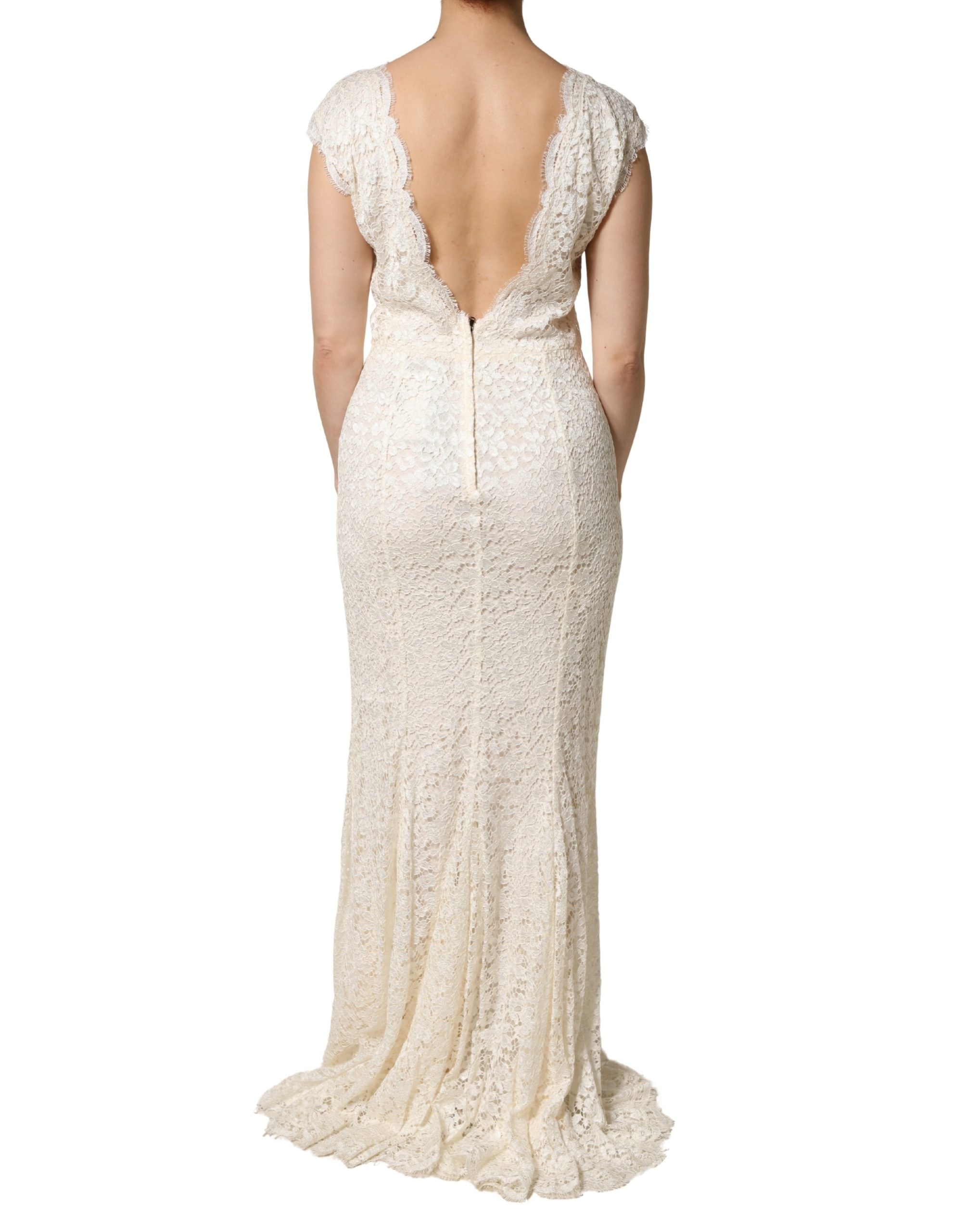 Dolce & Gabbana White Lace Viscose Sheath Long Gown Women's Dress
