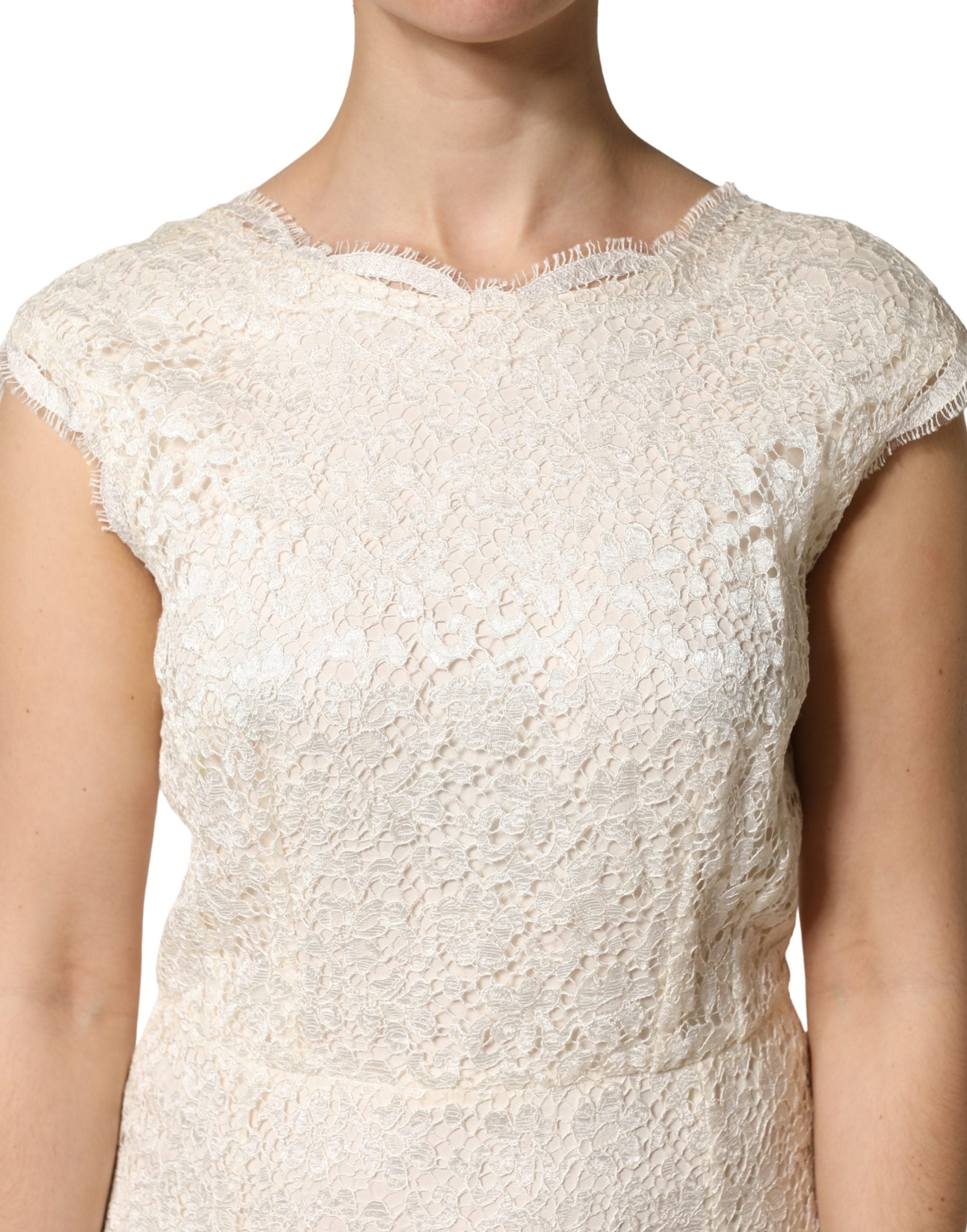 Dolce & Gabbana White Lace Viscose Sheath Long Gown Women's Dress