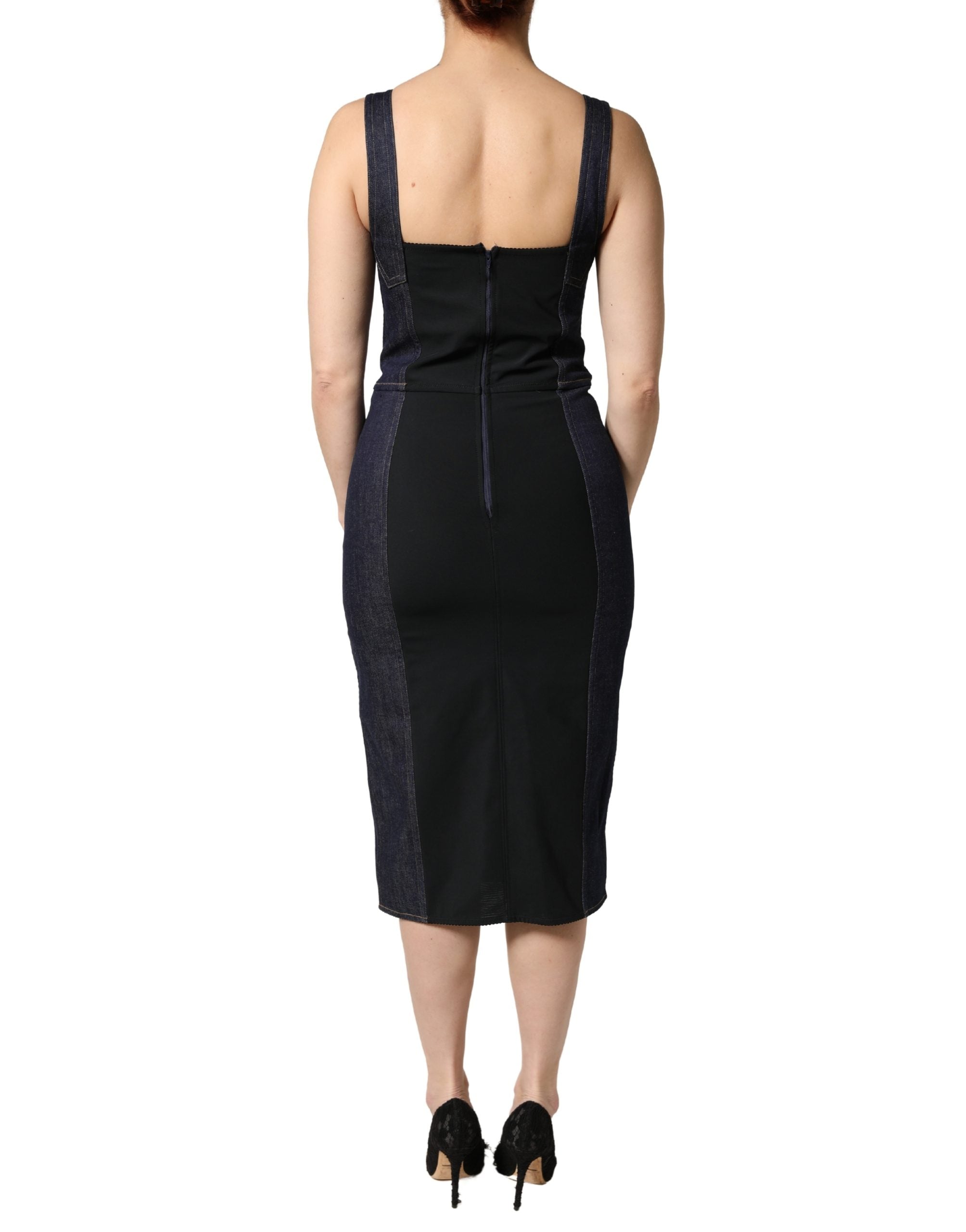 Dolce & Gabbana Dark Blue Cotton Denim Sheath Midi Women's Dress (Pre-Owned)