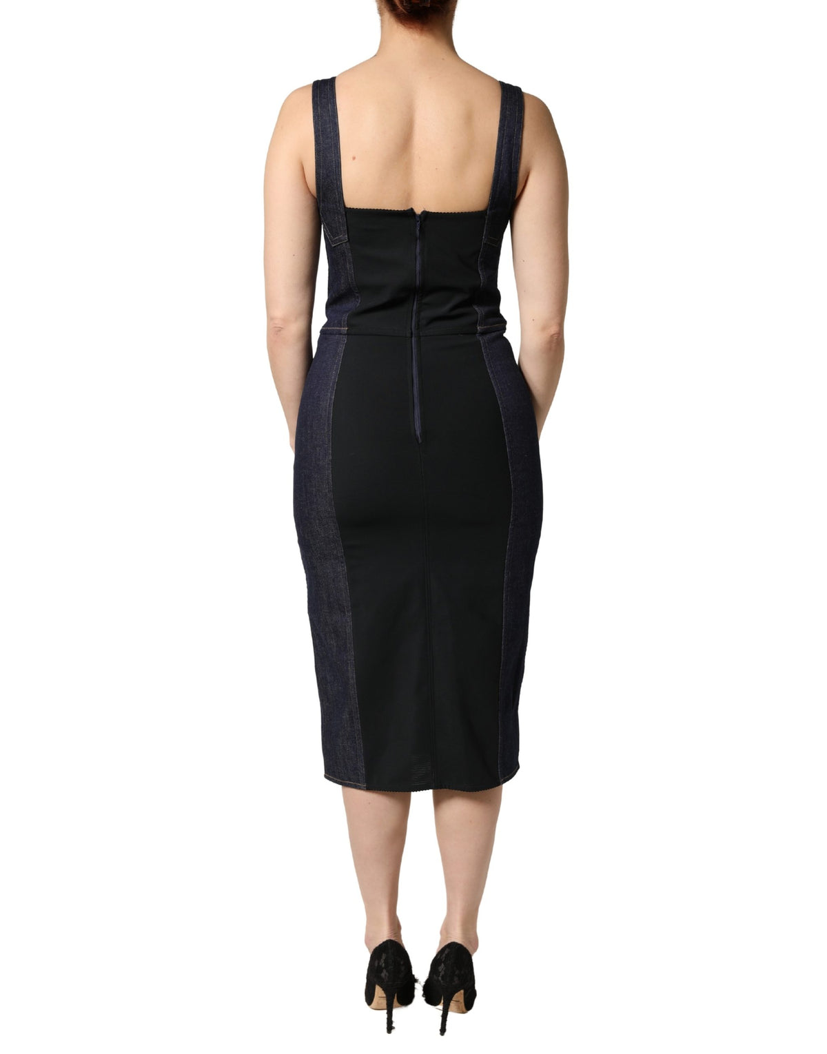 Dolce & Gabbana Dark Blue Cotton Denim Sheath Midi Women's Dress (Pre-Owned)