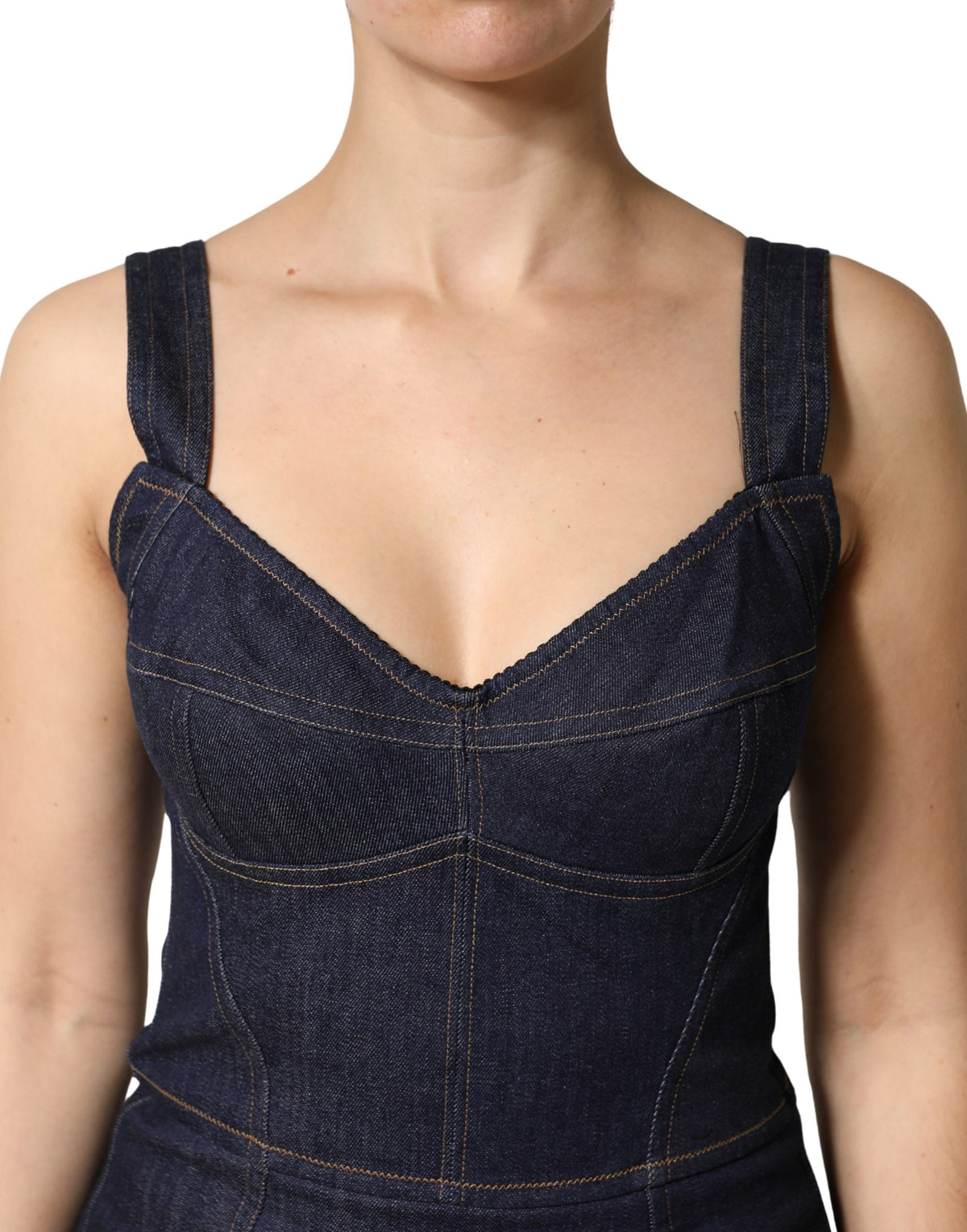 Dolce & Gabbana Dark Blue Cotton Denim Sheath Midi Women's Dress (Pre-Owned)