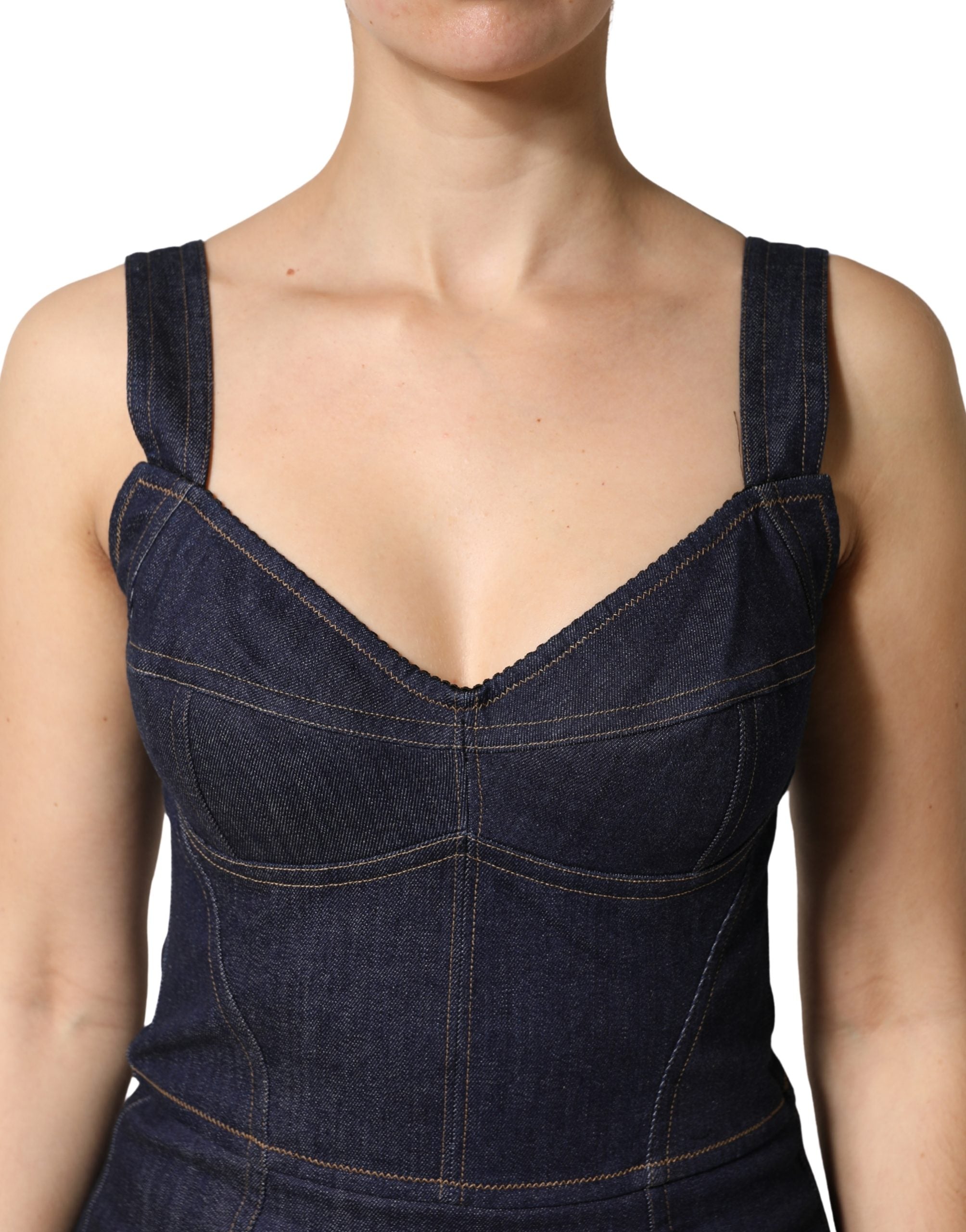 Dolce & Gabbana Dark Blue Cotton Denim Sheath Midi Women's Dress (Pre-Owned)