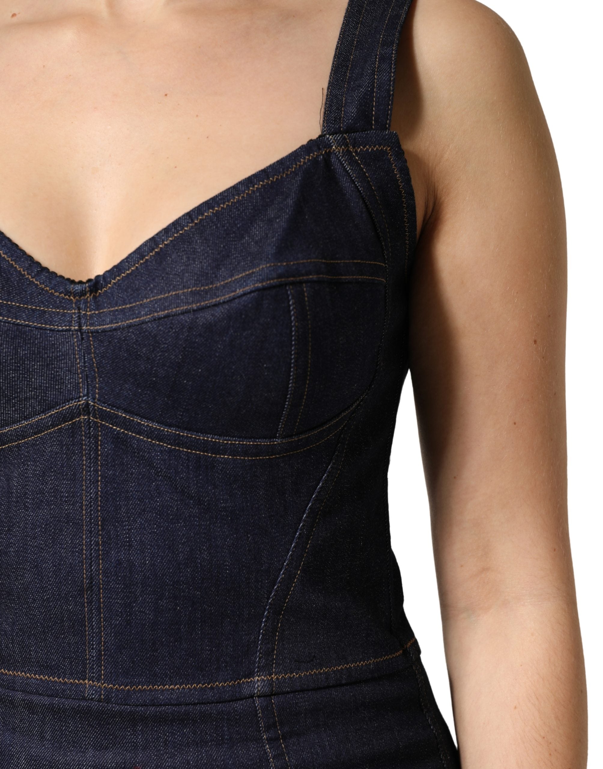 Dolce & Gabbana Dark Blue Cotton Denim Sheath Midi Women's Dress (Pre-Owned)