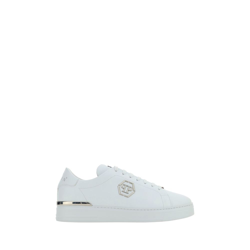 Philipp Plein White Calf Leather Bos Taurus Low Top Men's Sneakers
