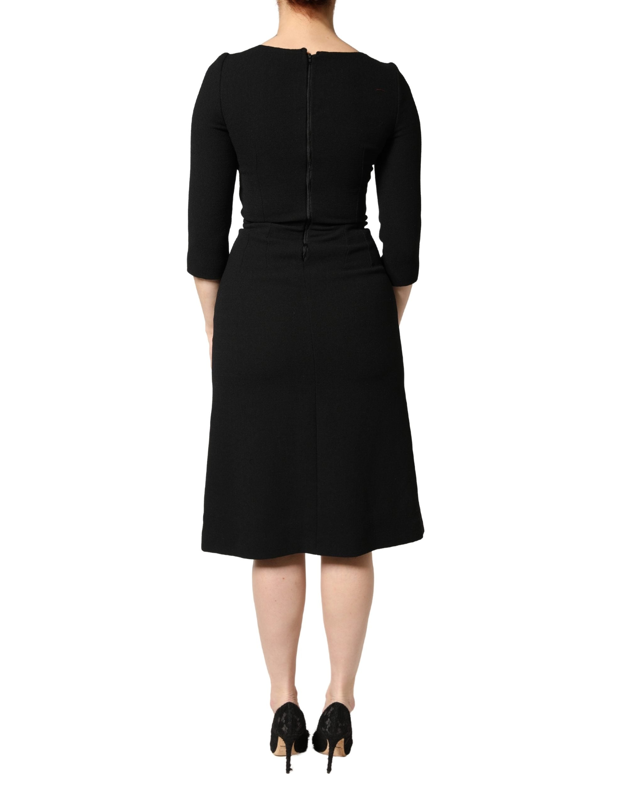 Dolce & Gabbana Black Wool Sacred Heart Patch Midi Women's Dress (Pre-Owned)