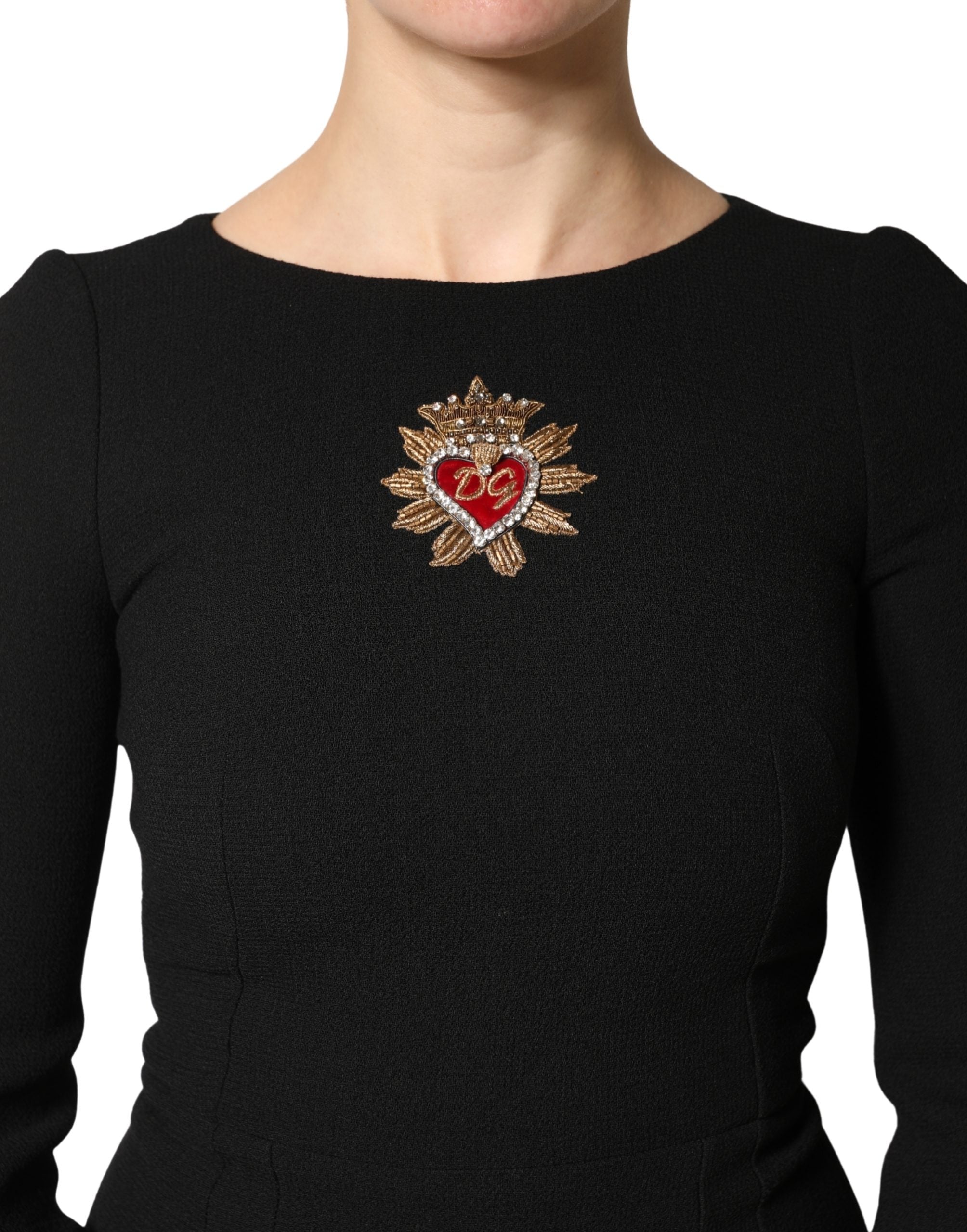 Dolce & Gabbana Black Wool Sacred Heart Patch Midi Women's Dress (Pre-Owned)