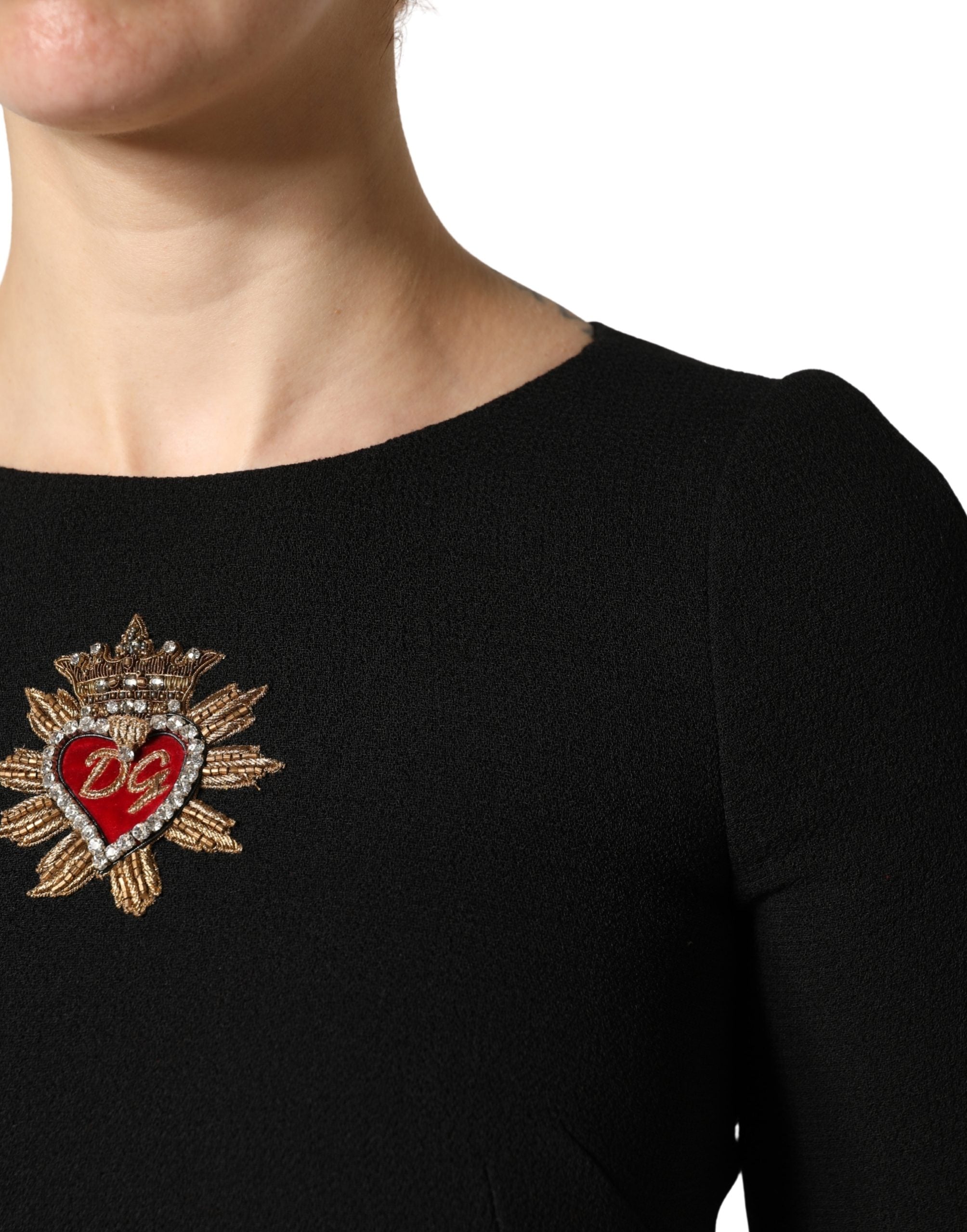 Dolce & Gabbana Black Wool Sacred Heart Patch Midi Women's Dress (Pre-Owned)