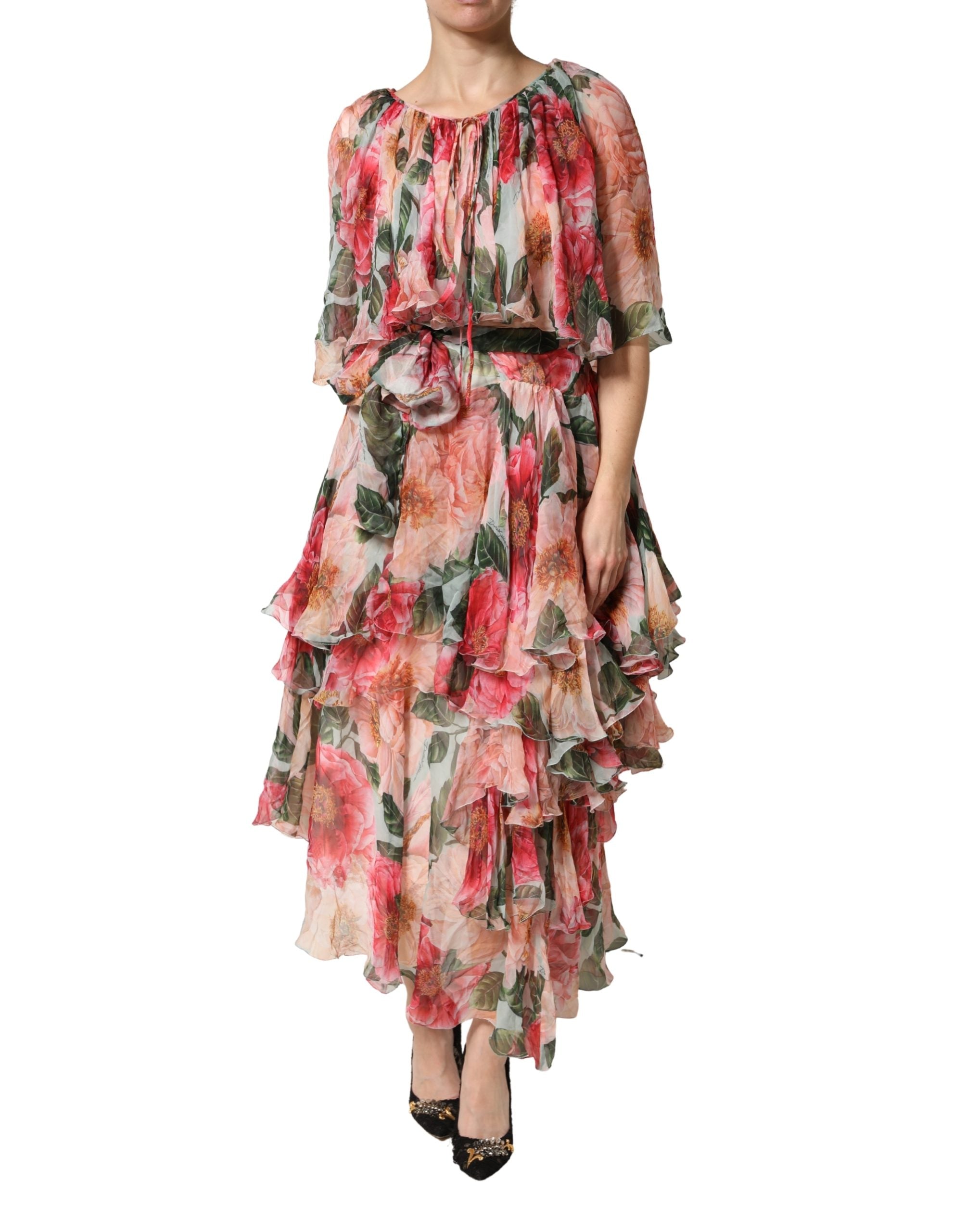 Dolce & Gabbana Multicolor Floral Silk Layered Maxi Women's Dress (Pre-Owned)