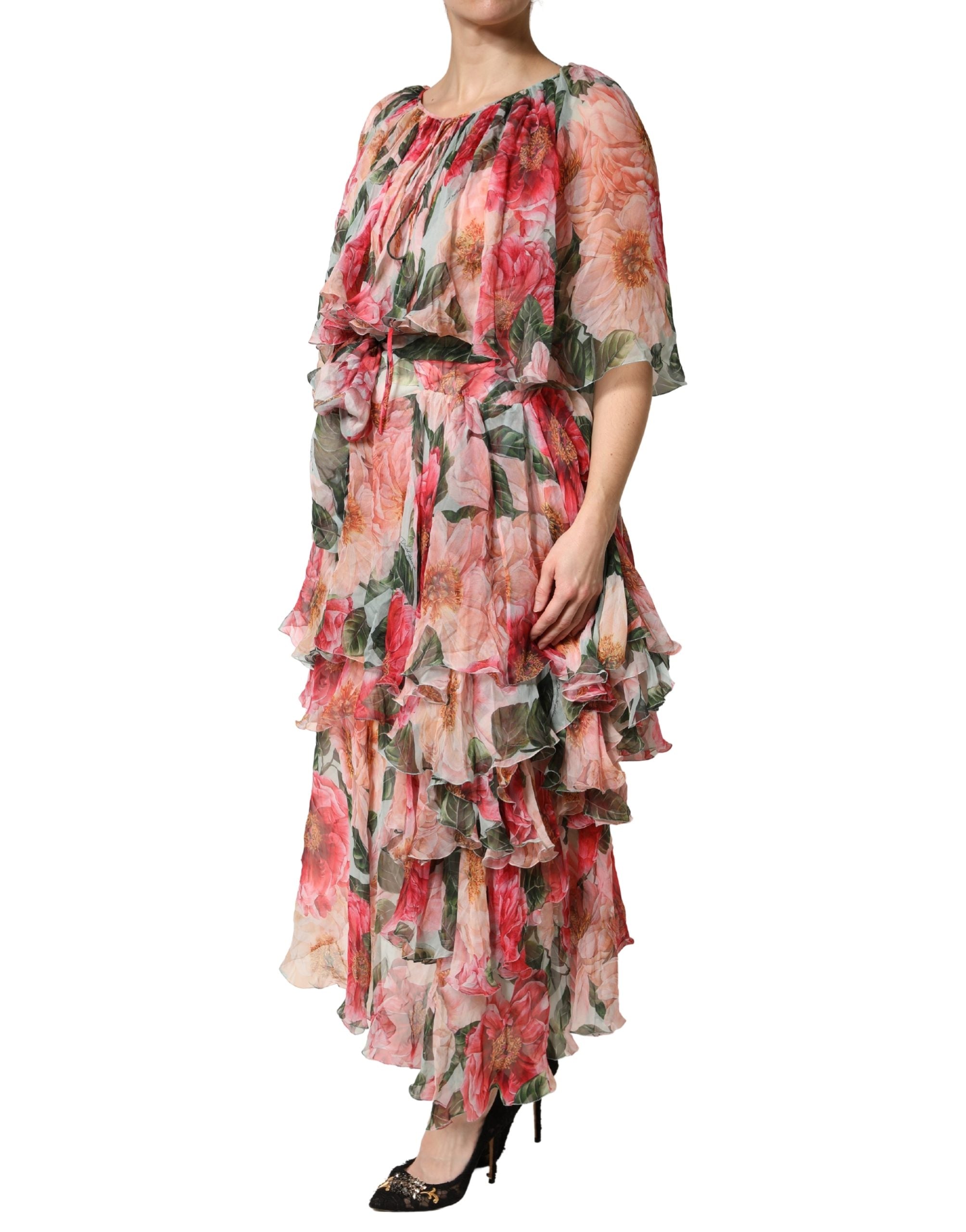 Dolce & Gabbana Multicolor Floral Silk Layered Maxi Women's Dress (Pre-Owned)
