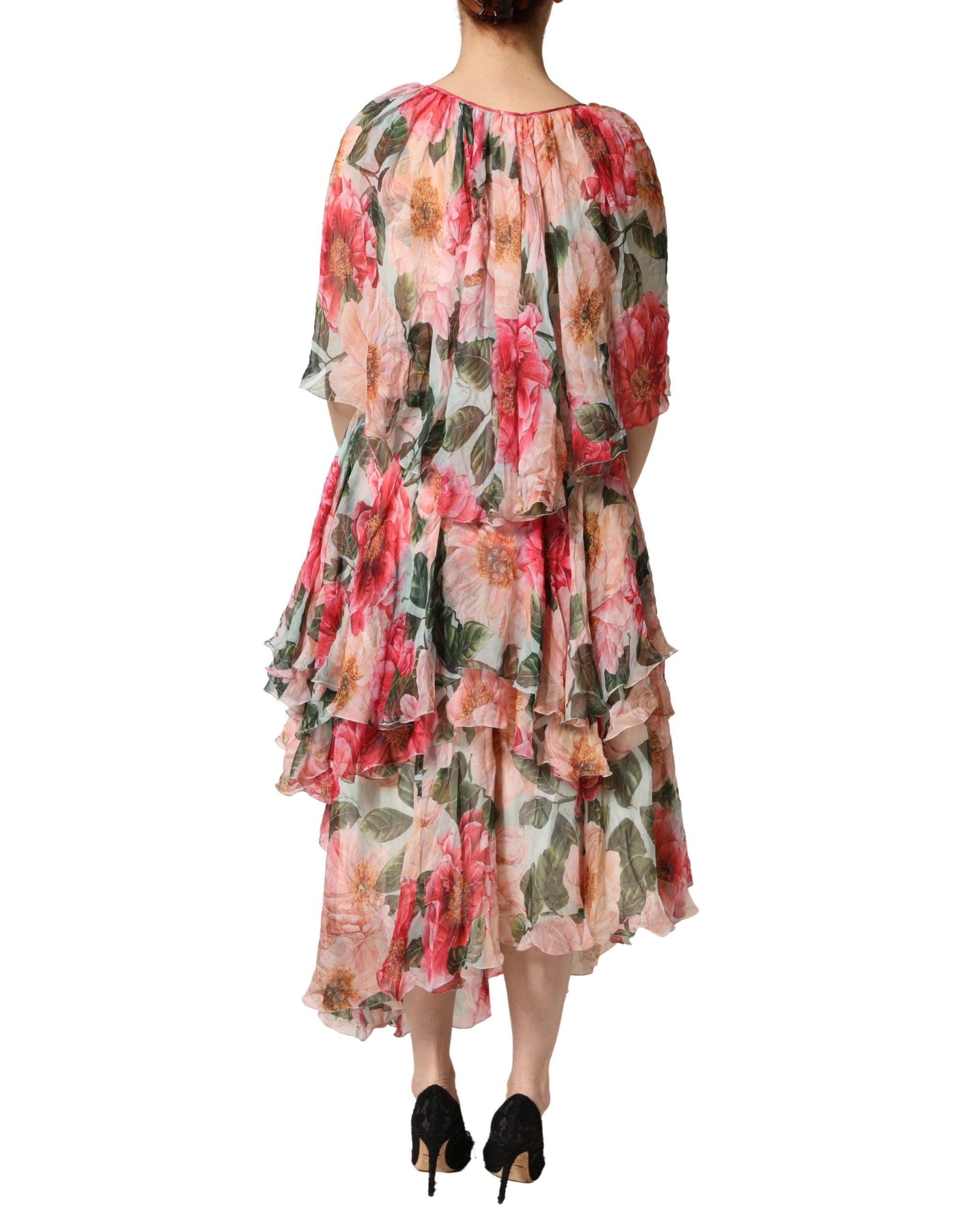Dolce & Gabbana Multicolor Floral Silk Layered Maxi Women's Dress (Pre-Owned)