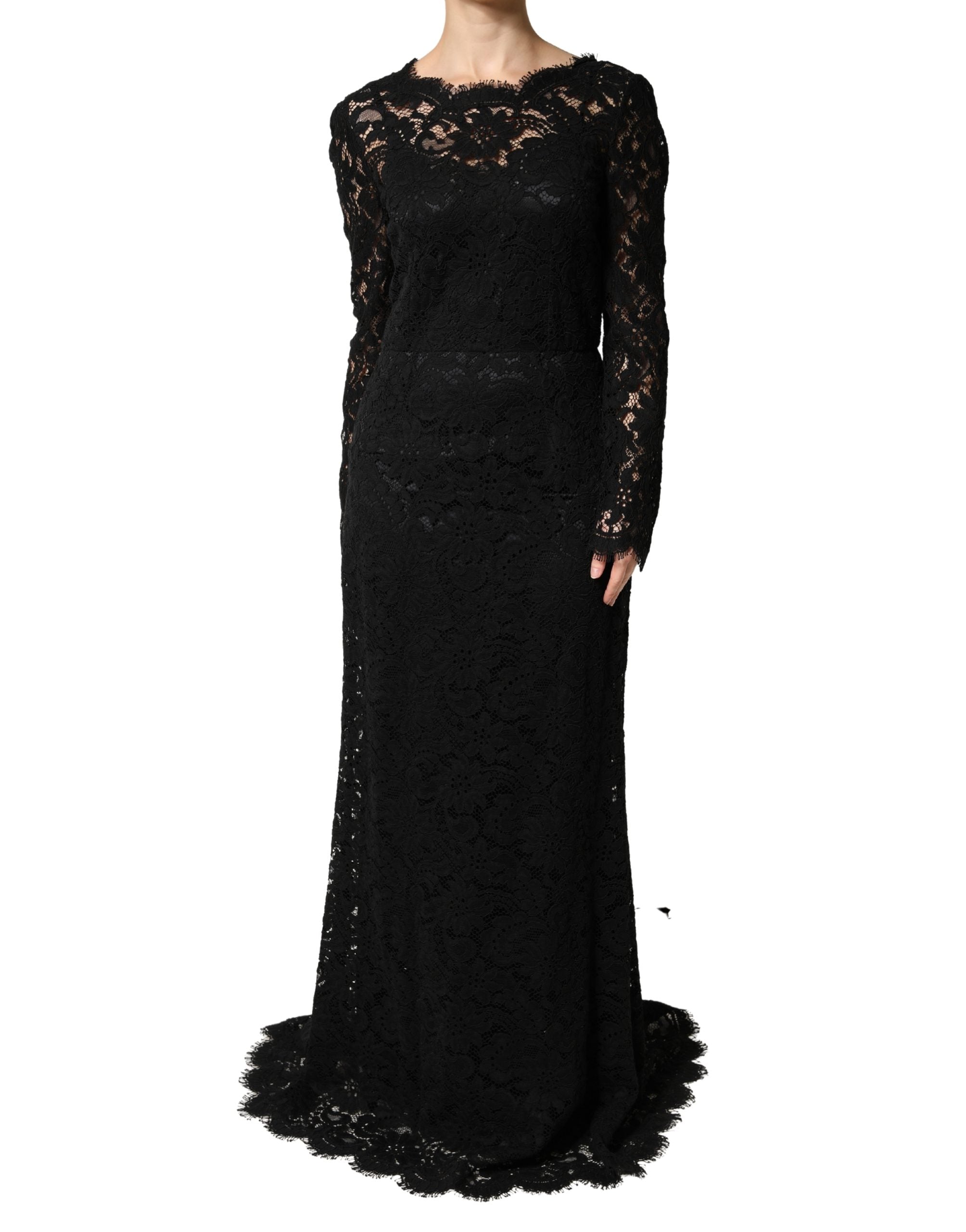 Dolce & Gabbana Black Lace Long Sleeves Cotton Maxi Women's Dress