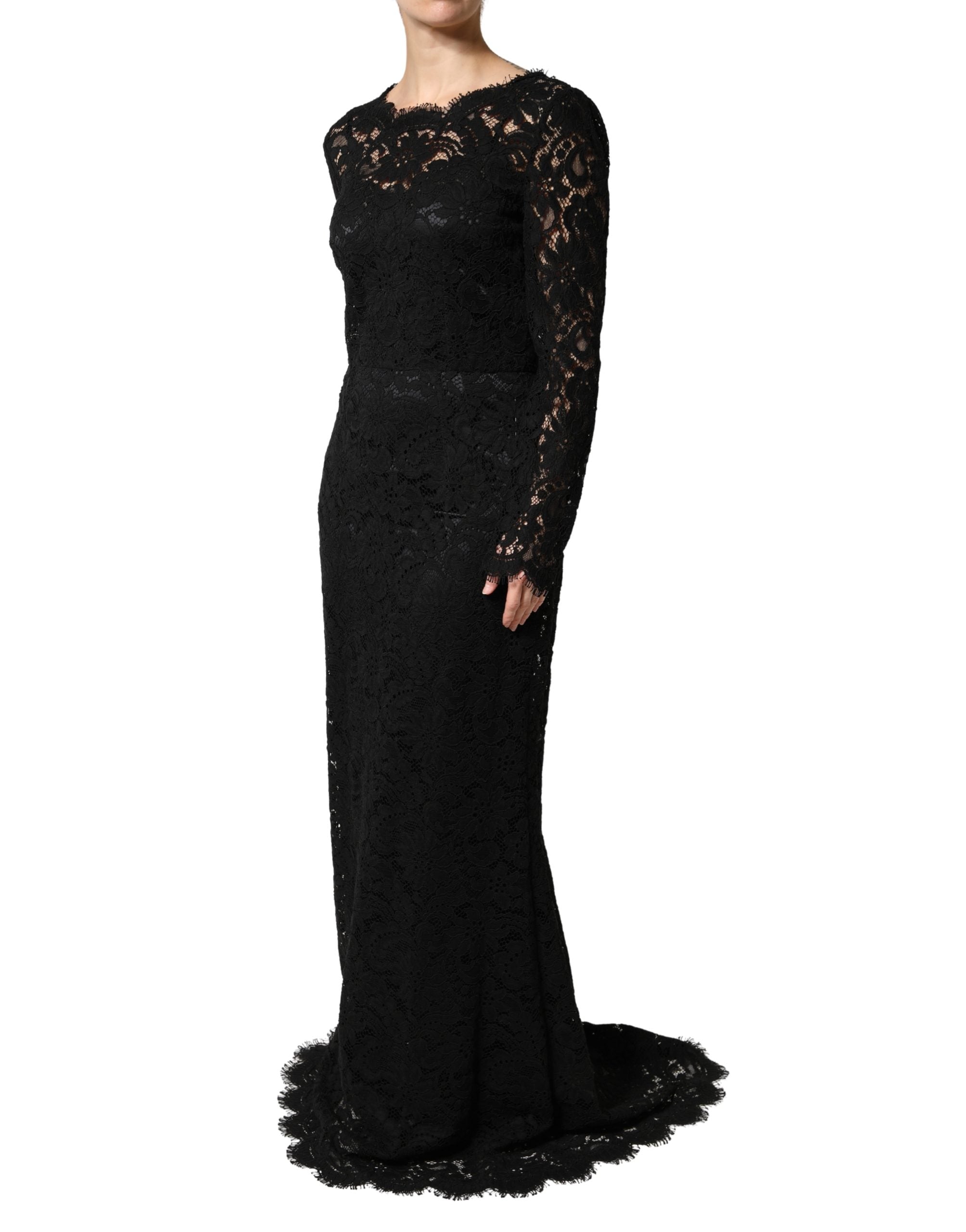 Dolce & Gabbana Black Lace Long Sleeves Cotton Maxi Women's Dress