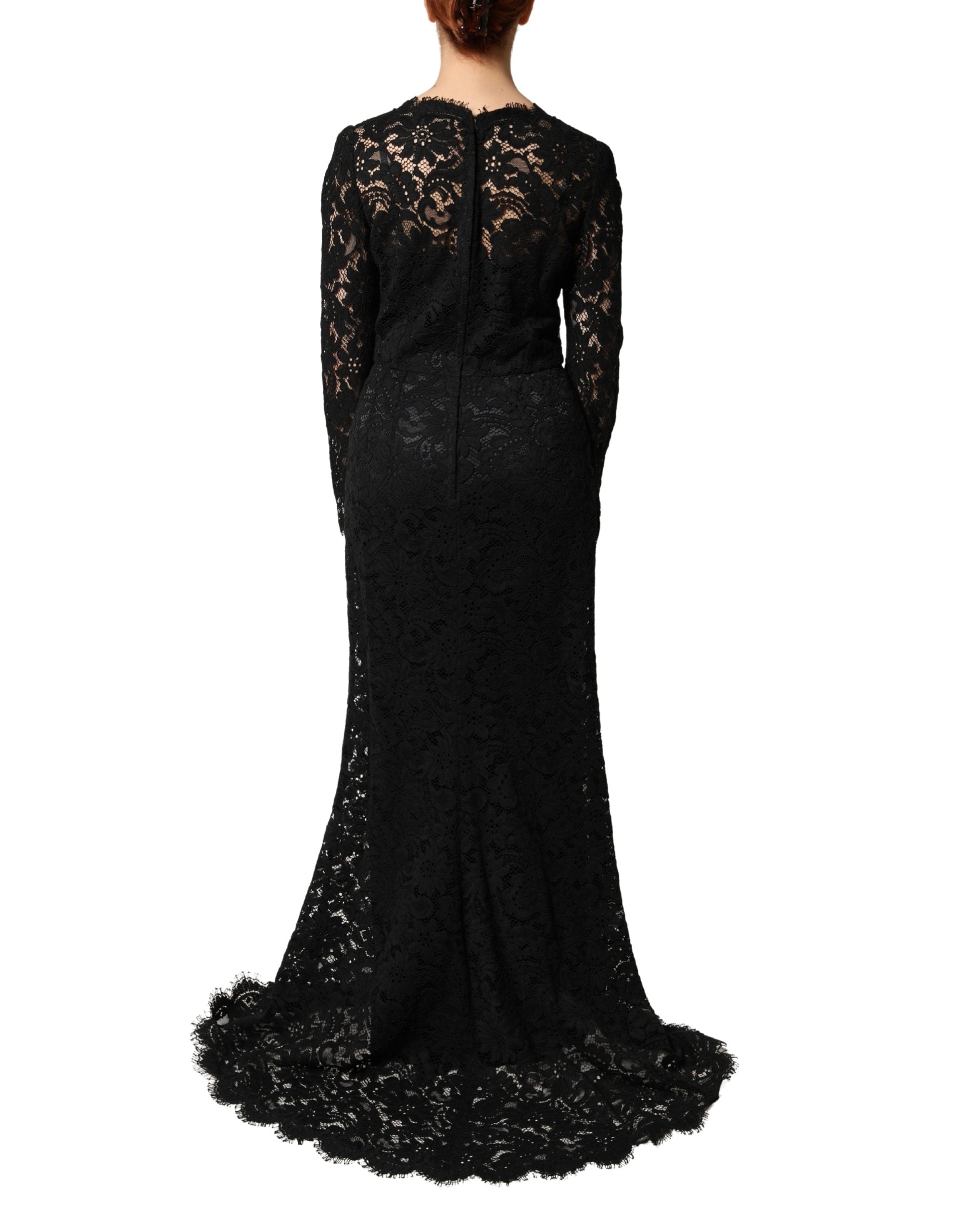Dolce & Gabbana Black Lace Long Sleeves Cotton Maxi Women's Dress