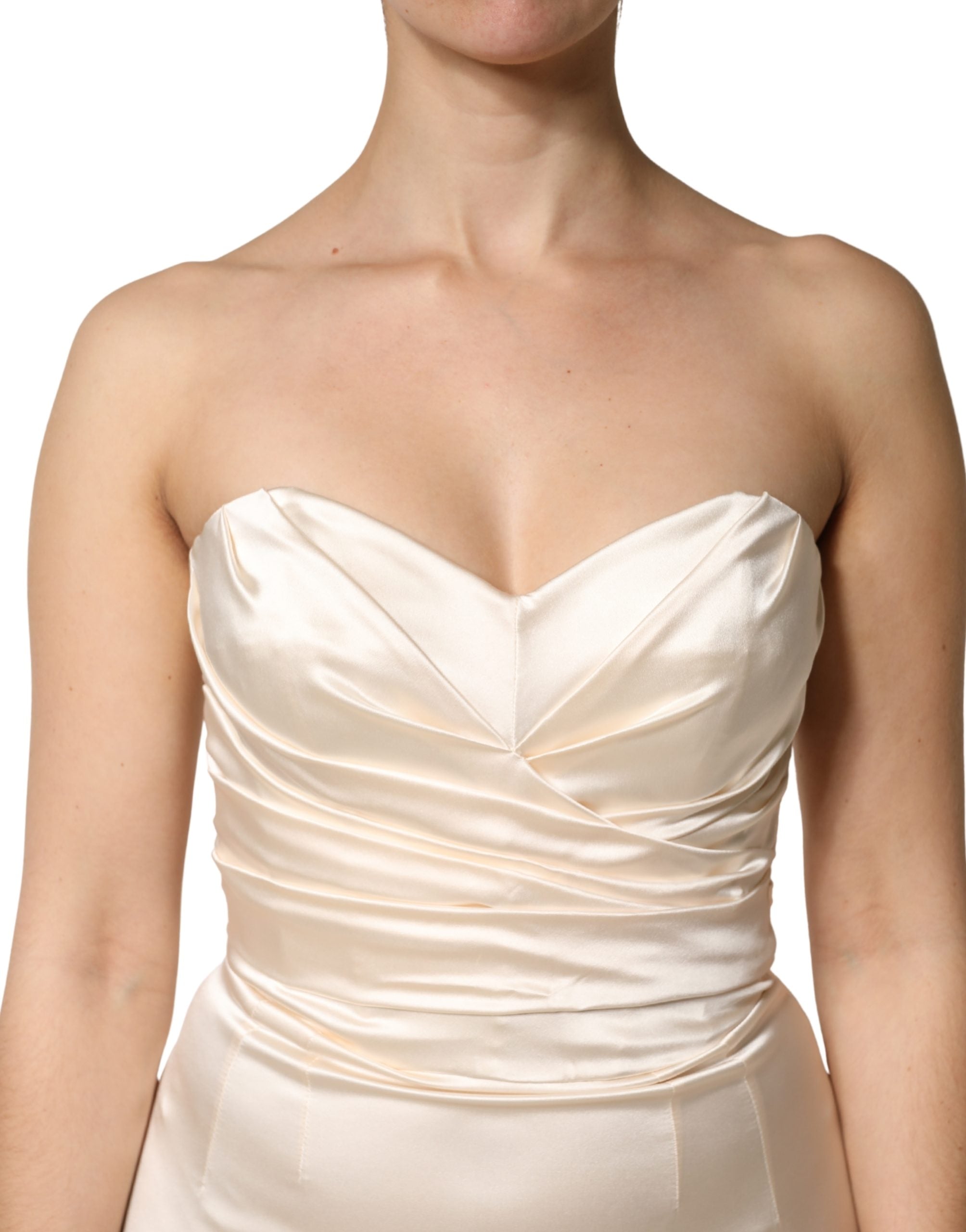 Dolce & Gabbana White Satin Strapless Sheath Maxi Women's Dress (Pre-Owned)