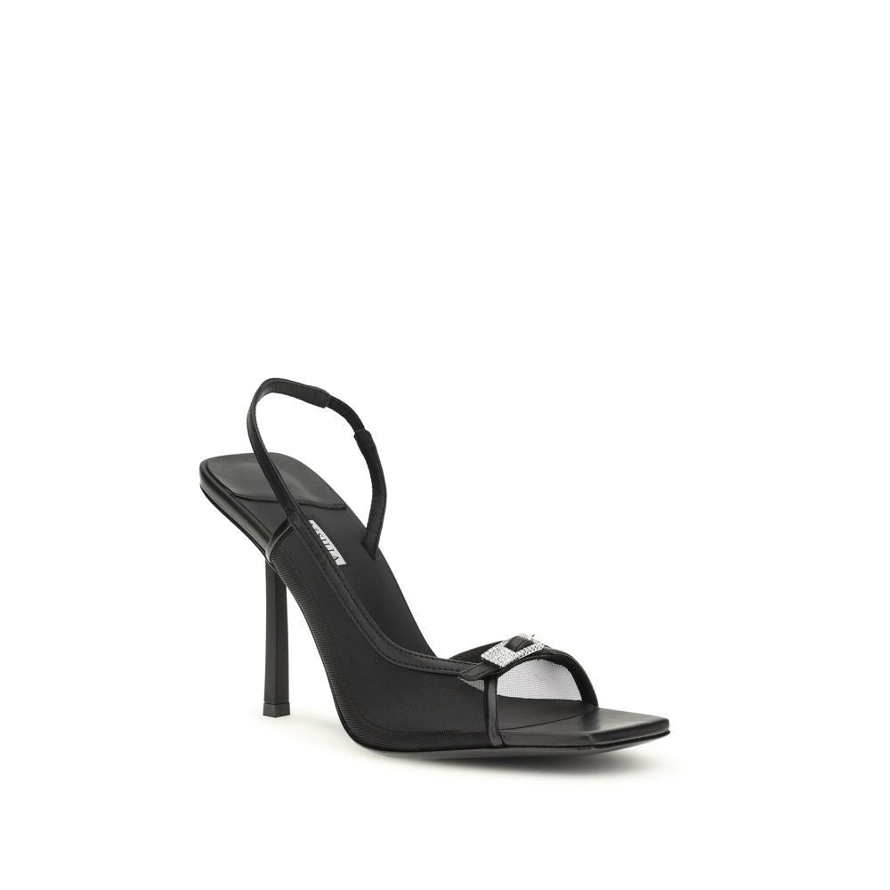 LE SILLA Black Calf Leather Bos Taurus Stiletto Heel Women's Sandals