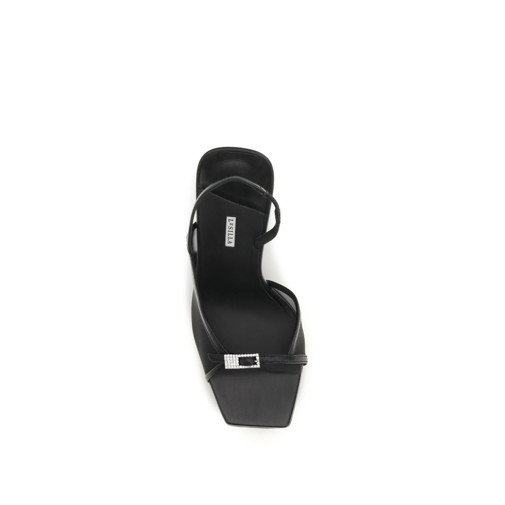 LE SILLA Black Calf Leather Bos Taurus Stiletto Heel Women's Sandals