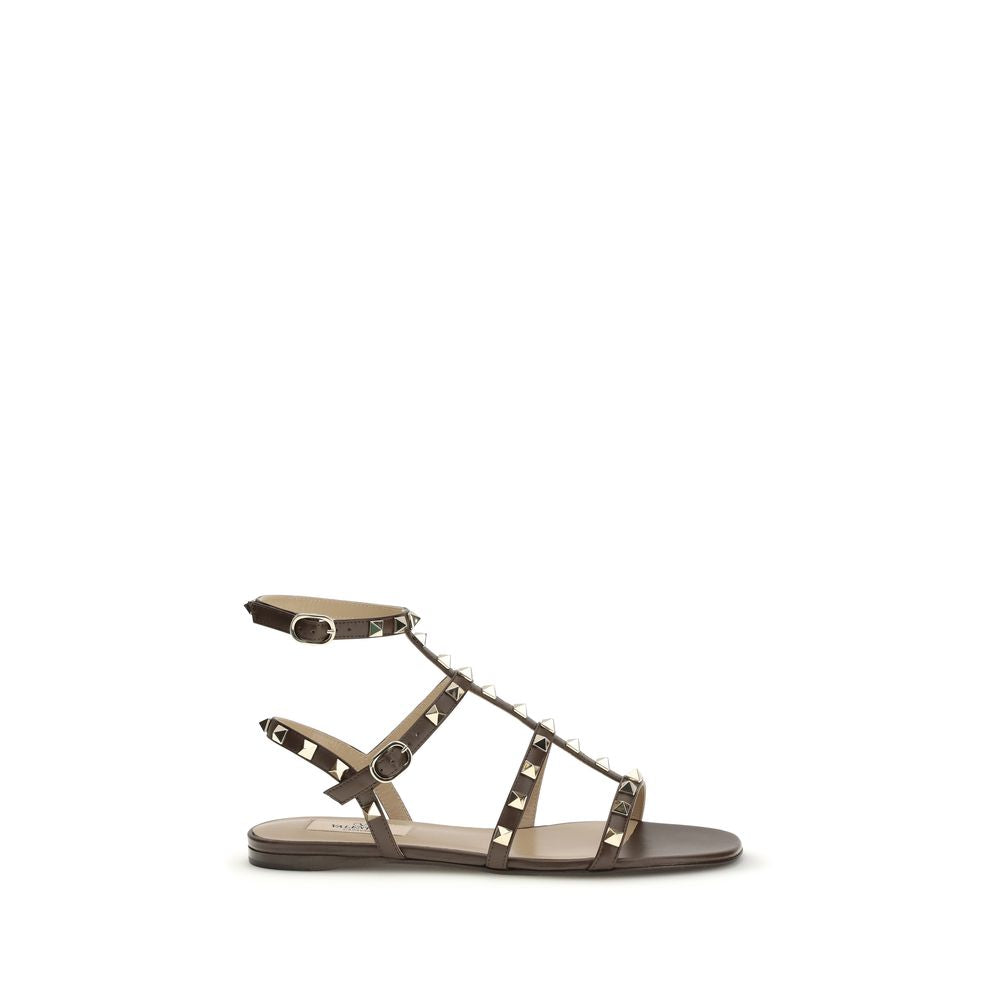 Valentino Garavani Brown Calf Leather Bos Taurus Strap-On Women's Sandals