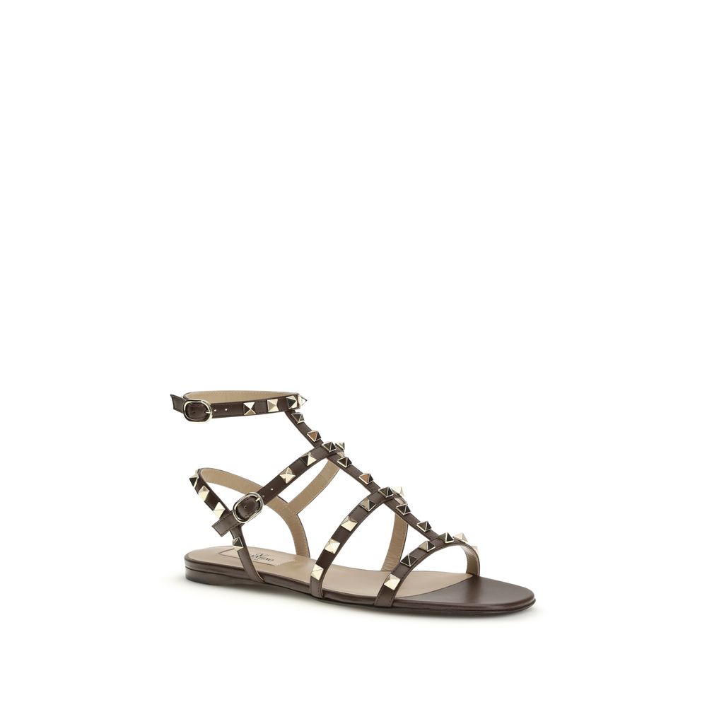 Valentino Garavani Brown Calf Leather Bos Taurus Strap-On Women's Sandals