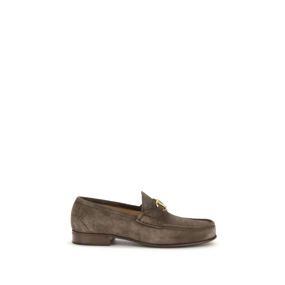 Valentino Garavani Brown Calf Leather Bos Taurus Slip-On Men's Loafers