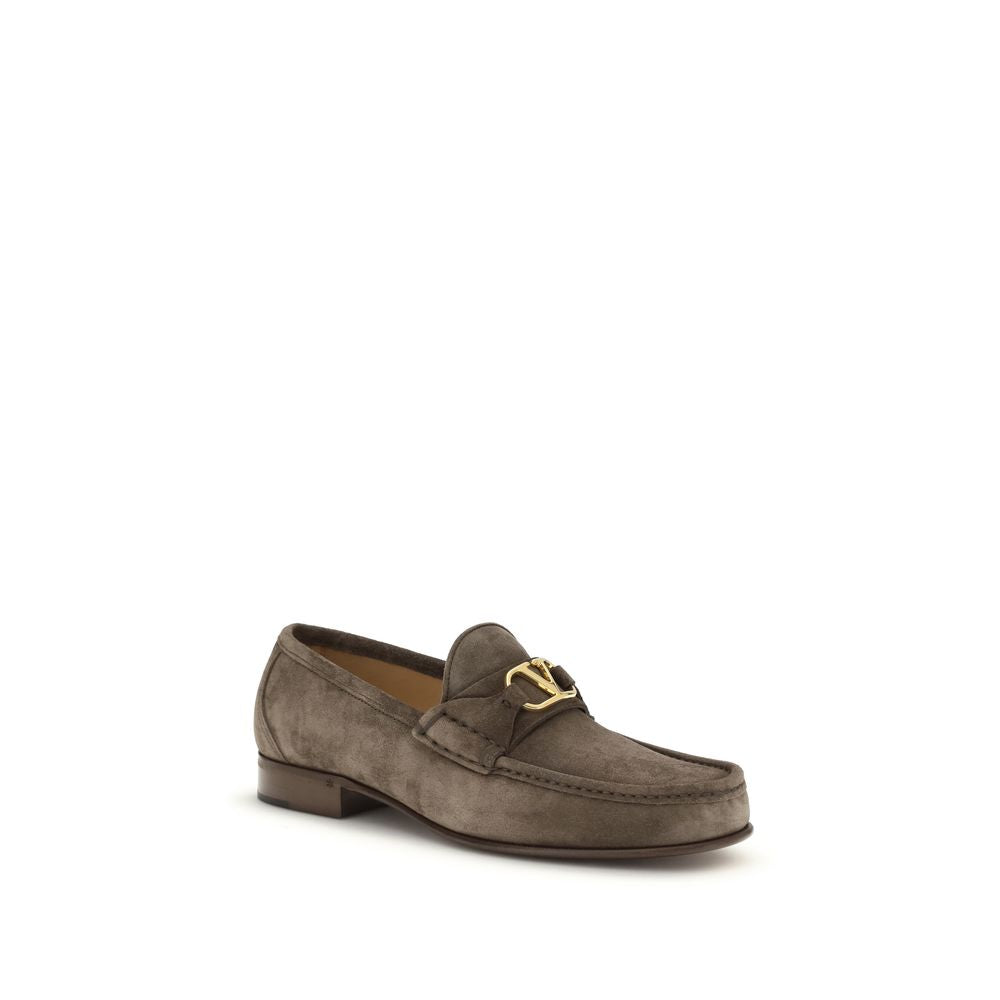 Valentino Garavani Brown Calf Leather Bos Taurus Slip-On Men's Loafers