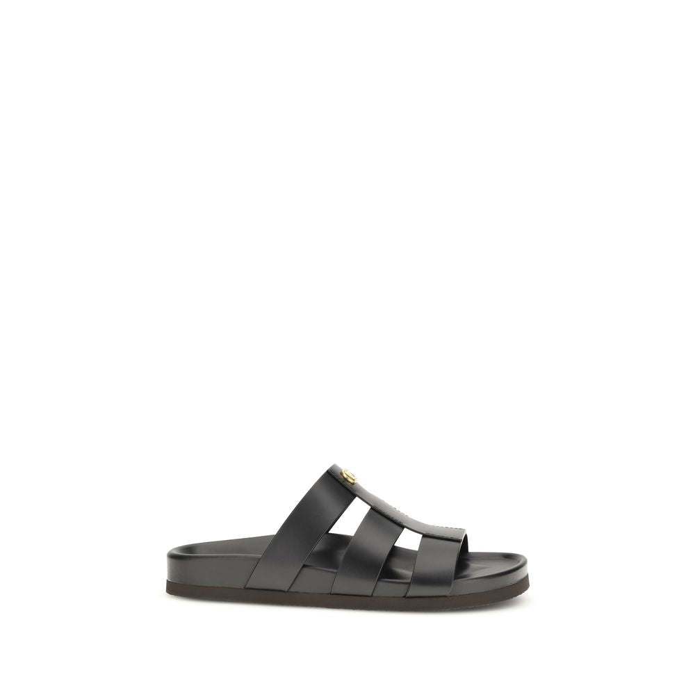 Valentino Garavani Black Calf Leather Bos Taurus Men's Sandals