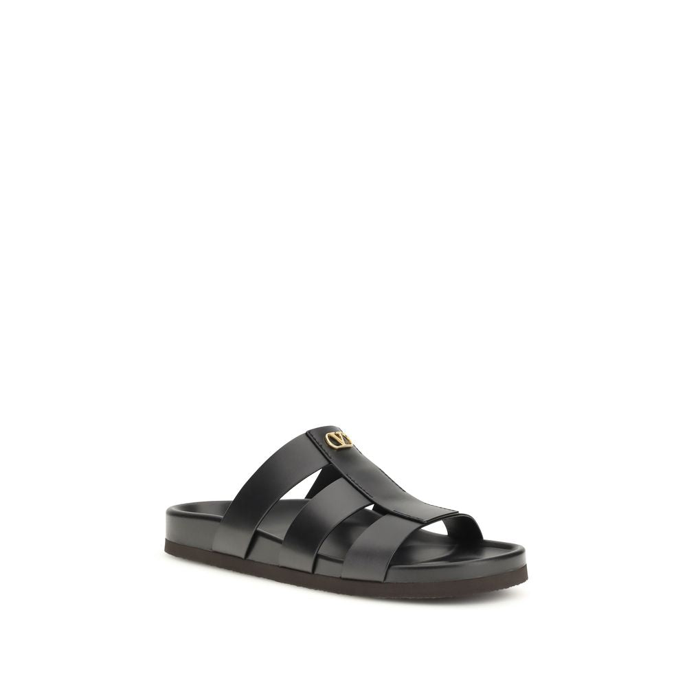 Valentino Garavani Black Calf Leather Bos Taurus Men's Sandals