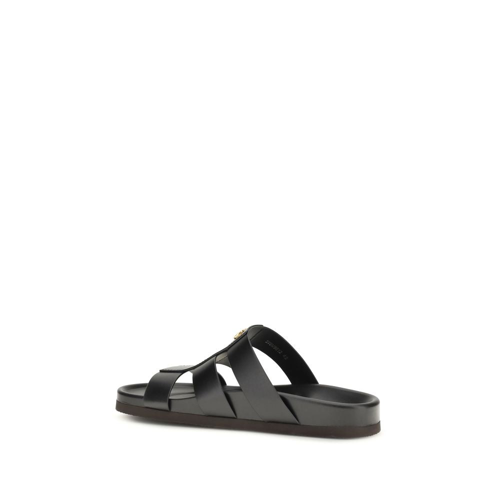 Valentino Garavani Black Calf Leather Bos Taurus Men's Sandals