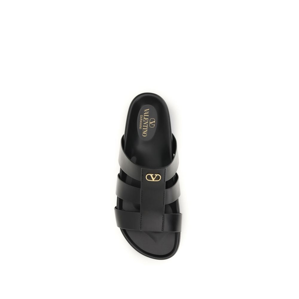 Valentino Garavani Black Calf Leather Bos Taurus Men's Sandals