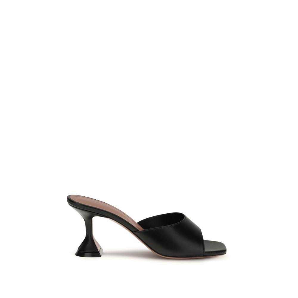 Amina Muaddi Black Calf Leather Bos Taurus Stiletto Heel Women's Sandals