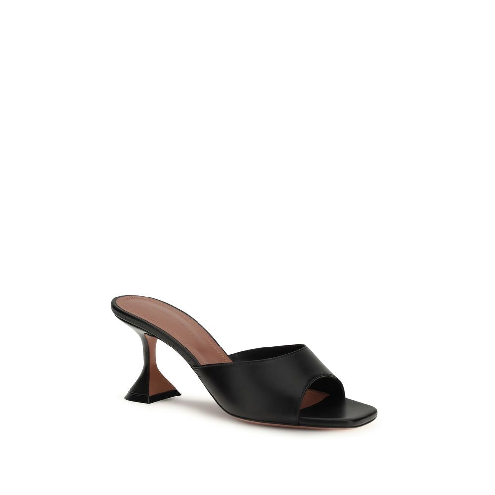 Amina Muaddi Black Calf Leather Bos Taurus Stiletto Heel Women's Sandals