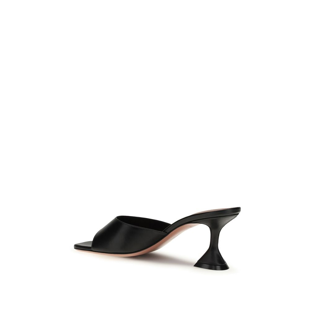 Amina Muaddi Black Calf Leather Bos Taurus Stiletto Heel Women's Sandals