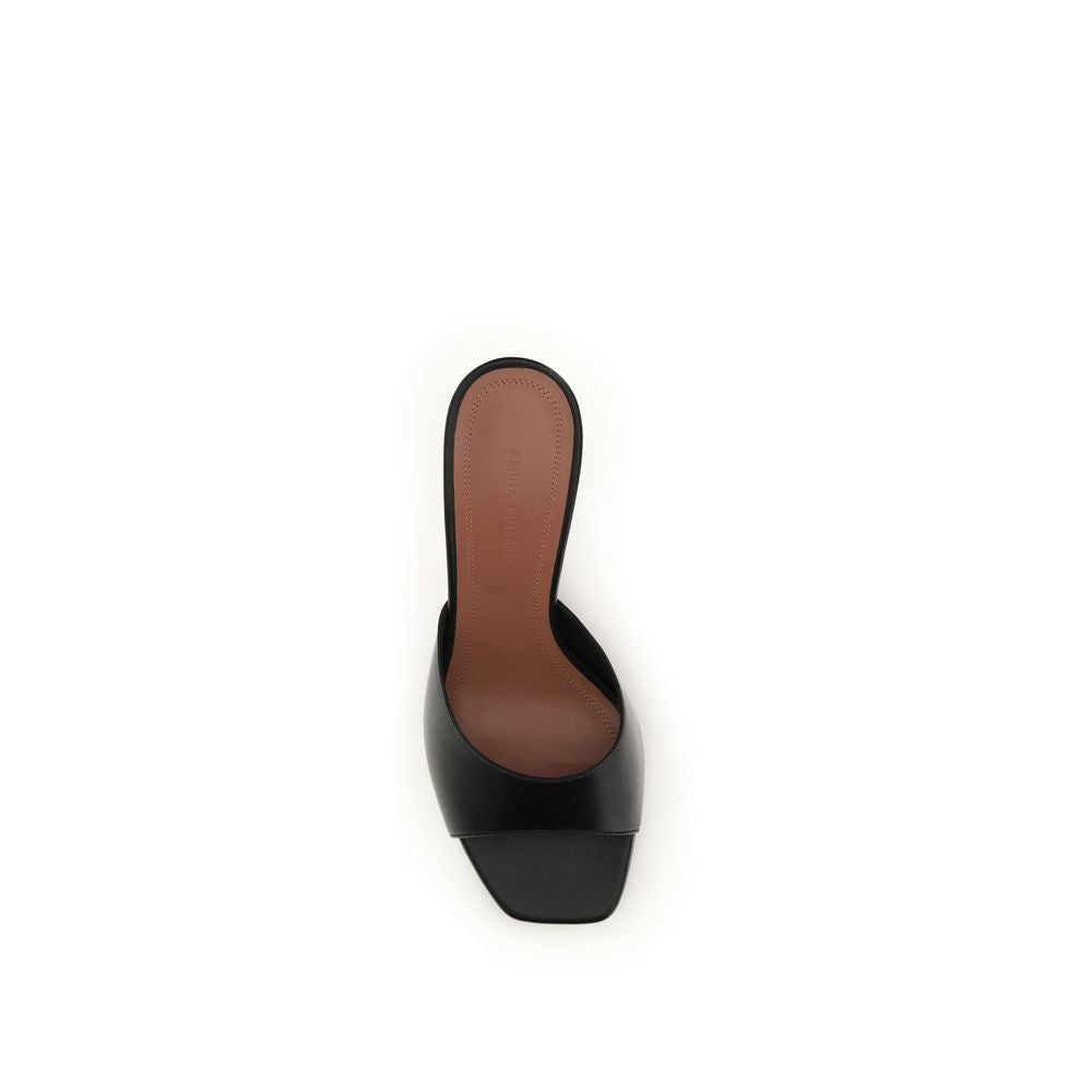 Amina Muaddi Black Calf Leather Bos Taurus Stiletto Heel Women's Sandals