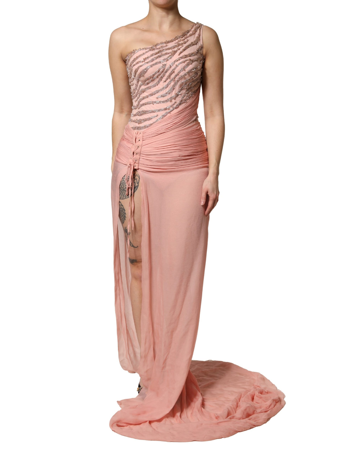 Dolce & Gabbana Pink Embellished One Shoulder Maxi Women's Dress (Pre-Owned)