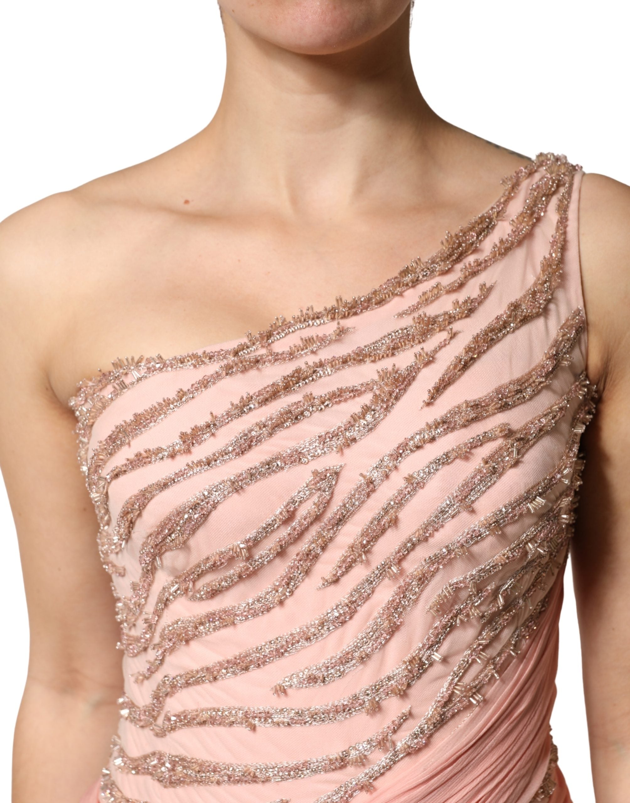 Dolce & Gabbana Pink Embellished One Shoulder Maxi Women's Dress (Pre-Owned)