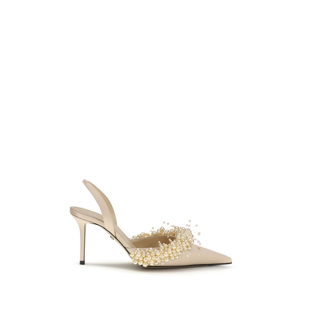 MACH & MACH Beige Silk High Heel Women's Pumps